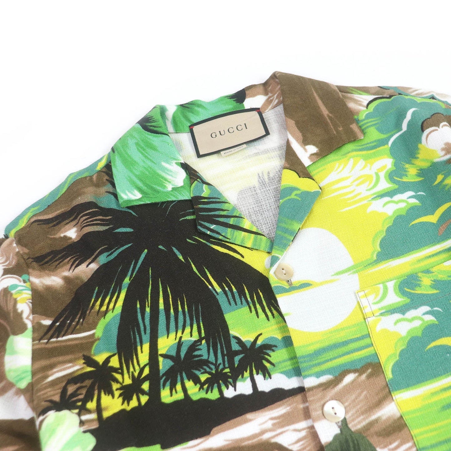 Luxury Gucci Trending 2025 LOVE PARADE Aloha Shirt Rayon Brown 44
