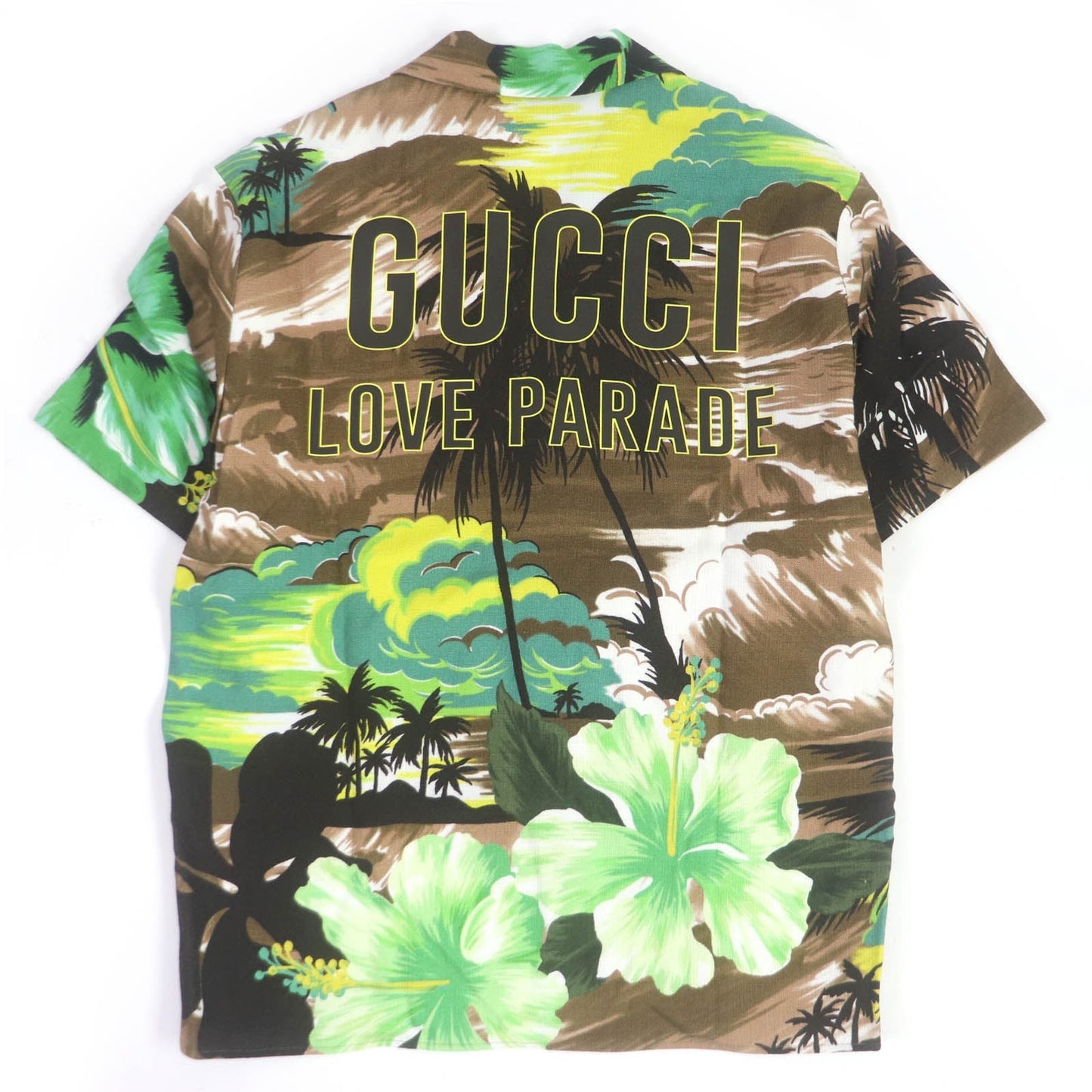 Luxury Gucci Trending 2025 LOVE PARADE Aloha Shirt Rayon Brown 44