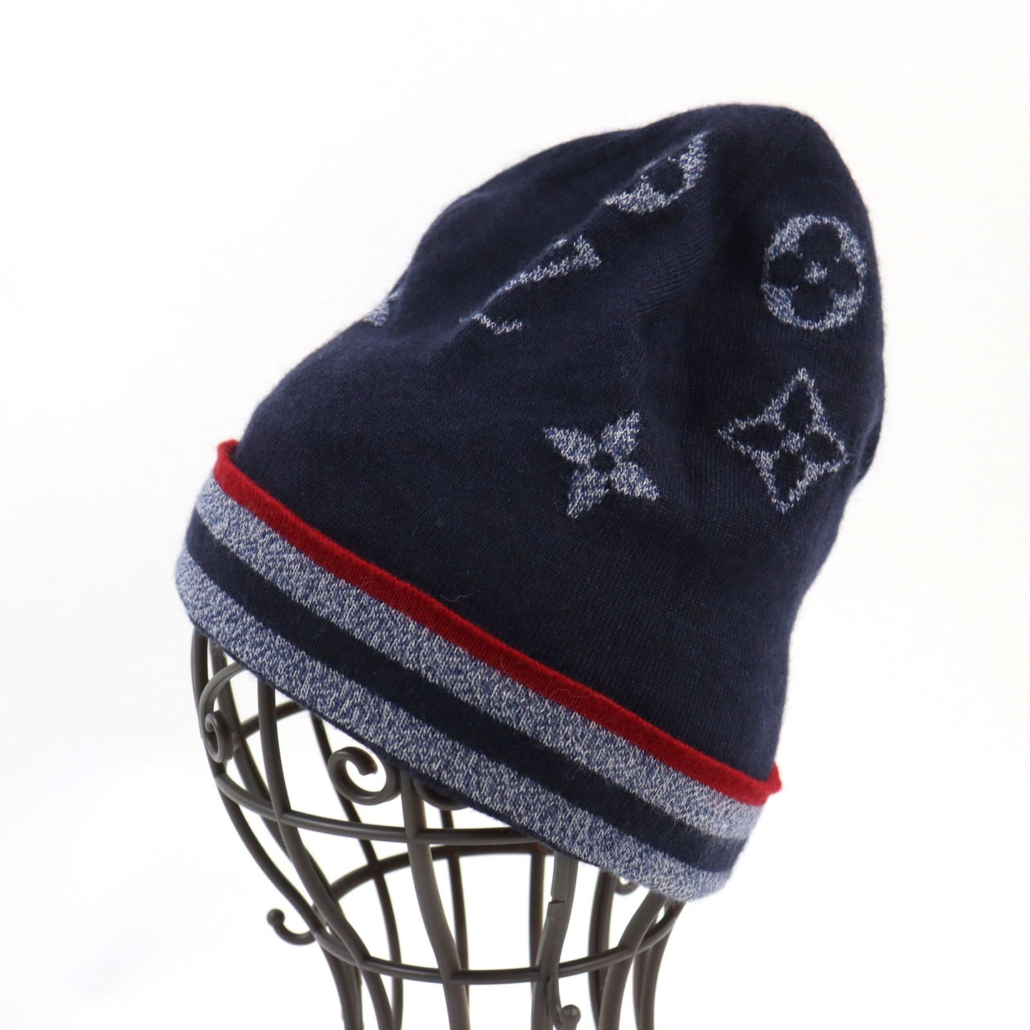 LOUIS VUITTON Knit cap M76027 wool Navy type Bonnet Monogram Stripes Beanie Bonnet Monogram Stripes Beanie