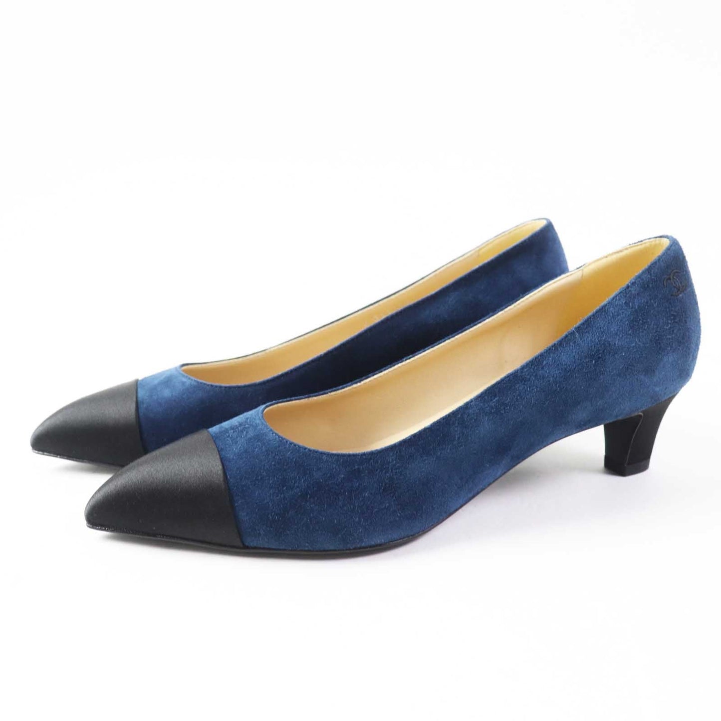 Chanel Suede Calfskin Satin Bi-color Pumps 35.5