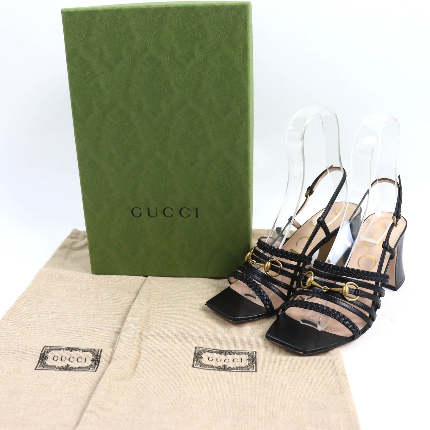 Luxury Gucci Trending 2025 Horsebit Leather Sandals Black Gold 38