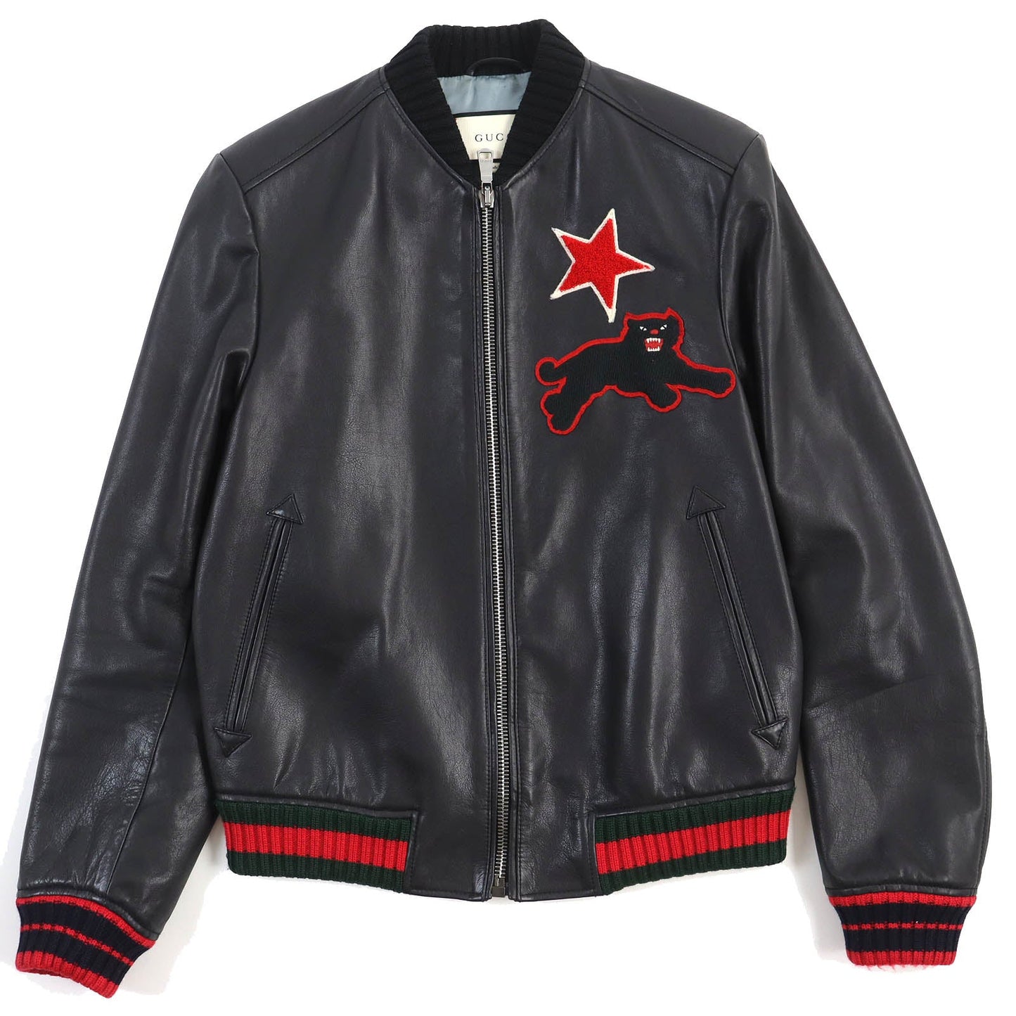 Luxury Gucci Trending 2025 Panther Patch Leather Jacket Black 44
