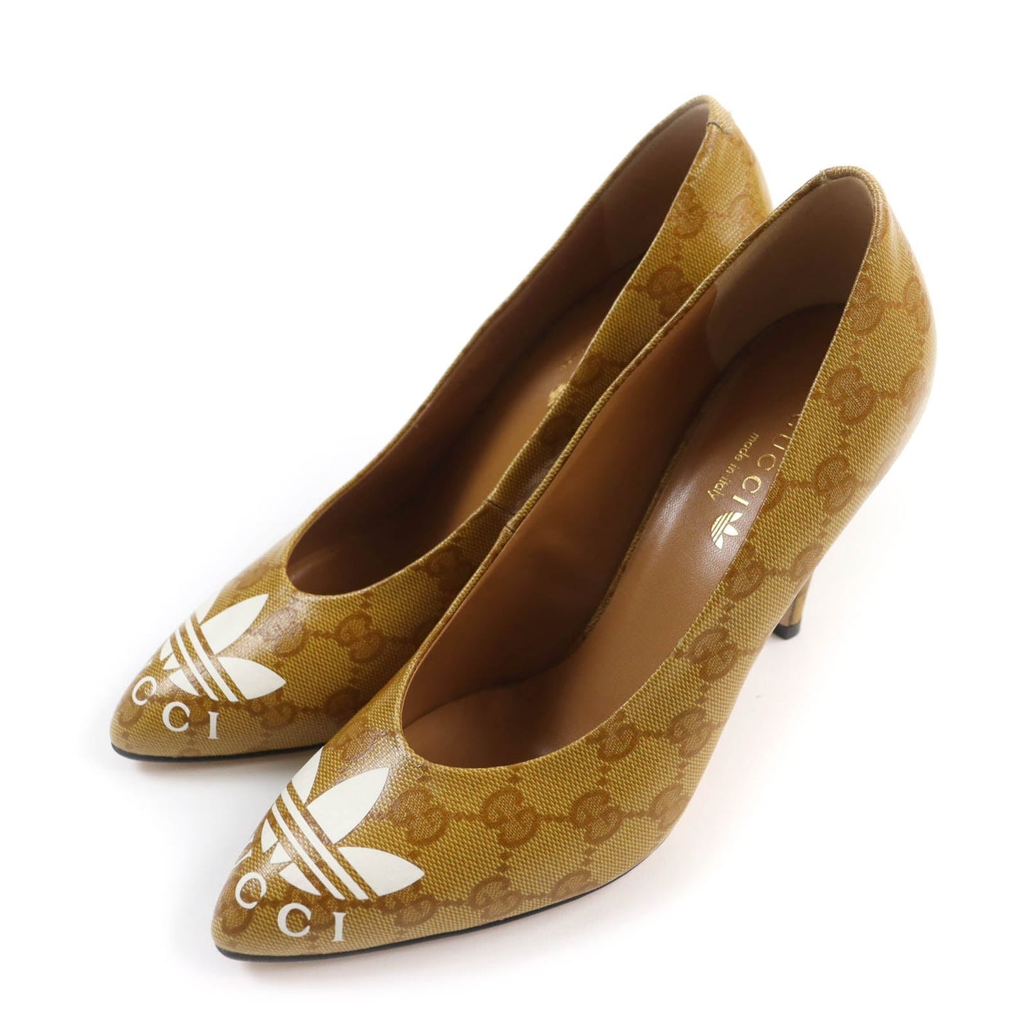 Luxury Gucci Trending 2025 GG Crystal Logo Leather Pumps Brown 37