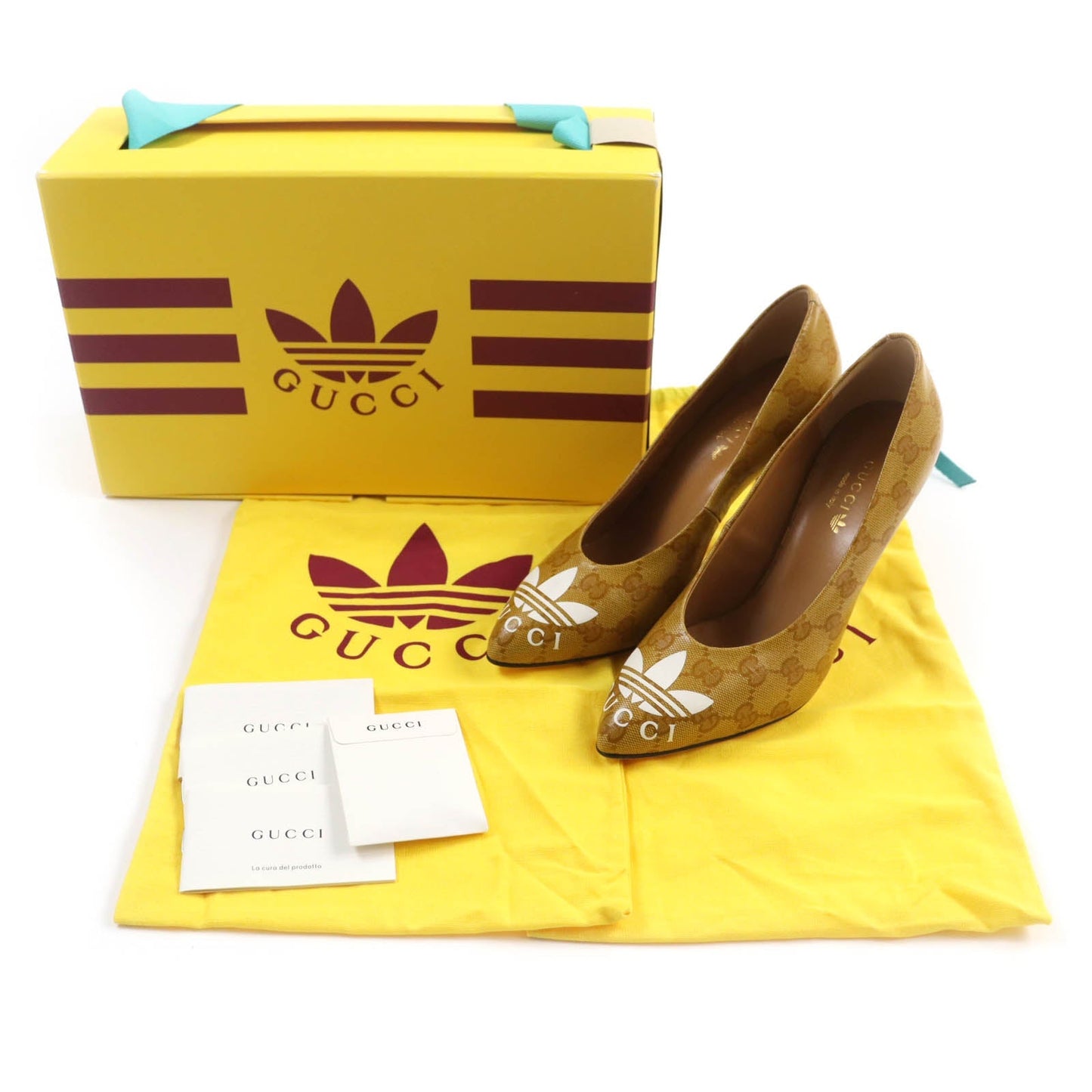 Luxury Gucci Trending 2025 GG Crystal Logo Leather Pumps Brown 37