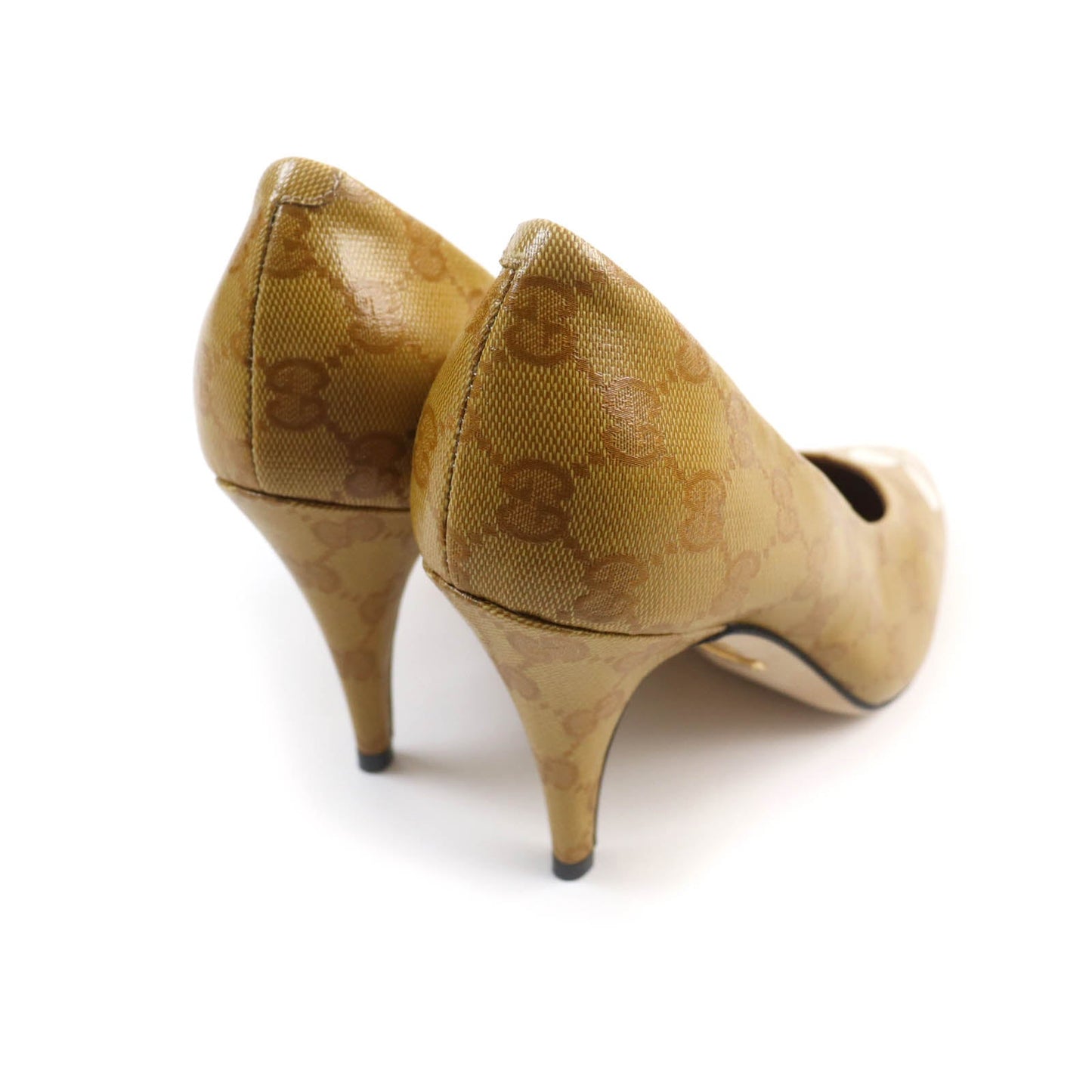Luxury Gucci Trending 2025 GG Crystal Logo Leather Pumps Brown 37