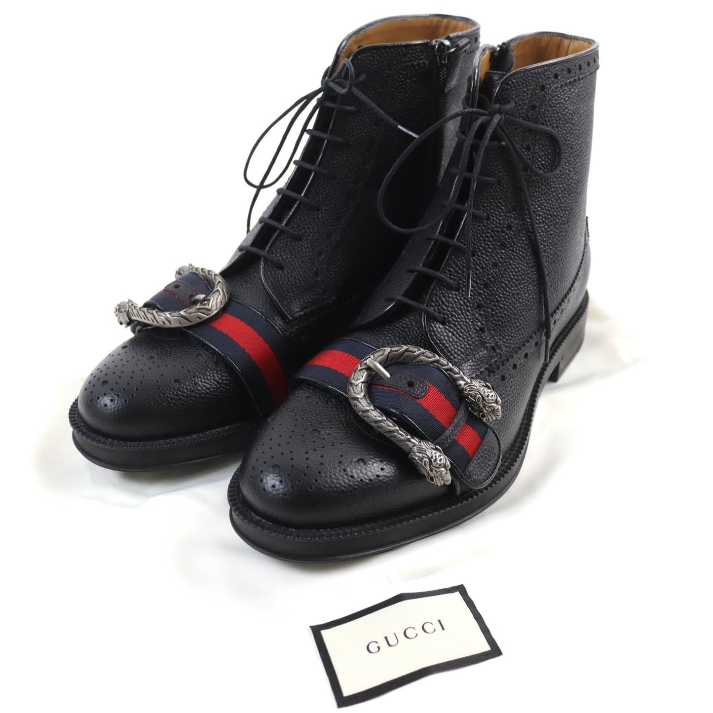 Luxury Gucci Trending 2025 Tiger Head Leather Boots Black 7