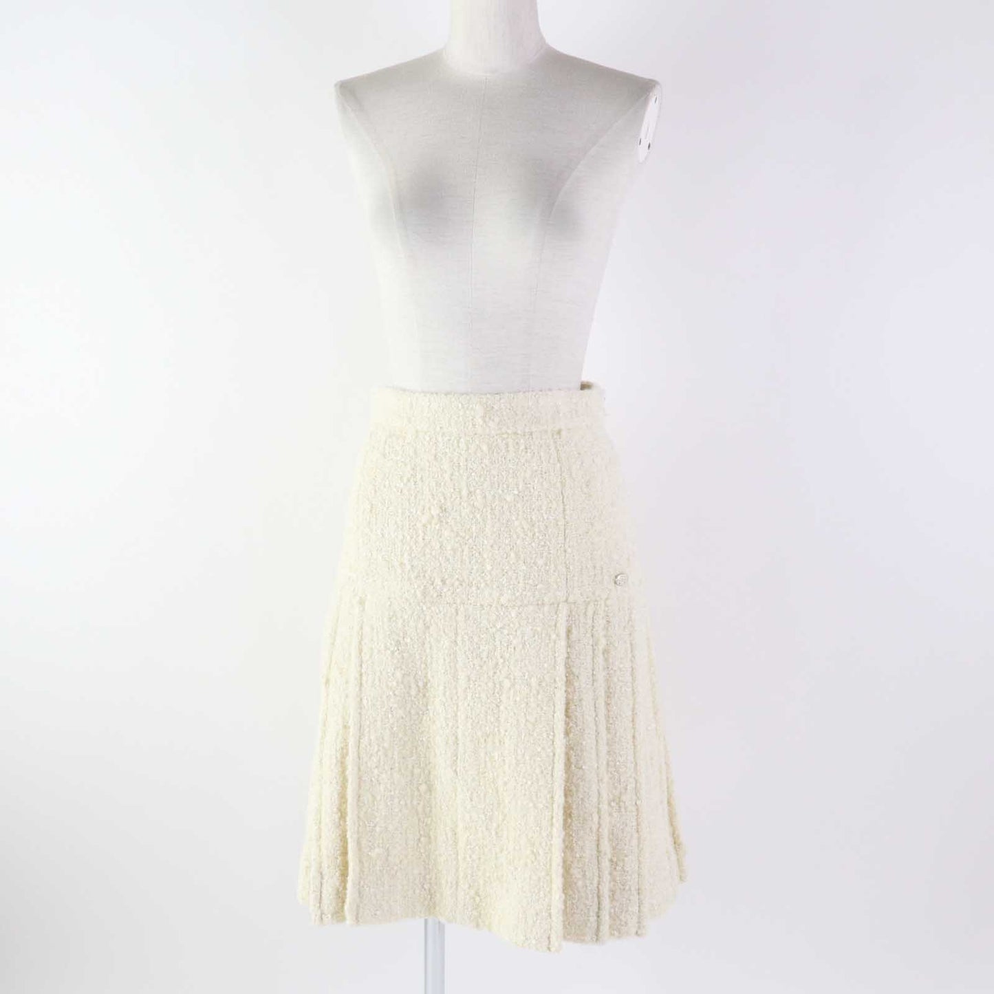 Chanel Tweed Skirt Ivory 36 Wool Nylon Silk