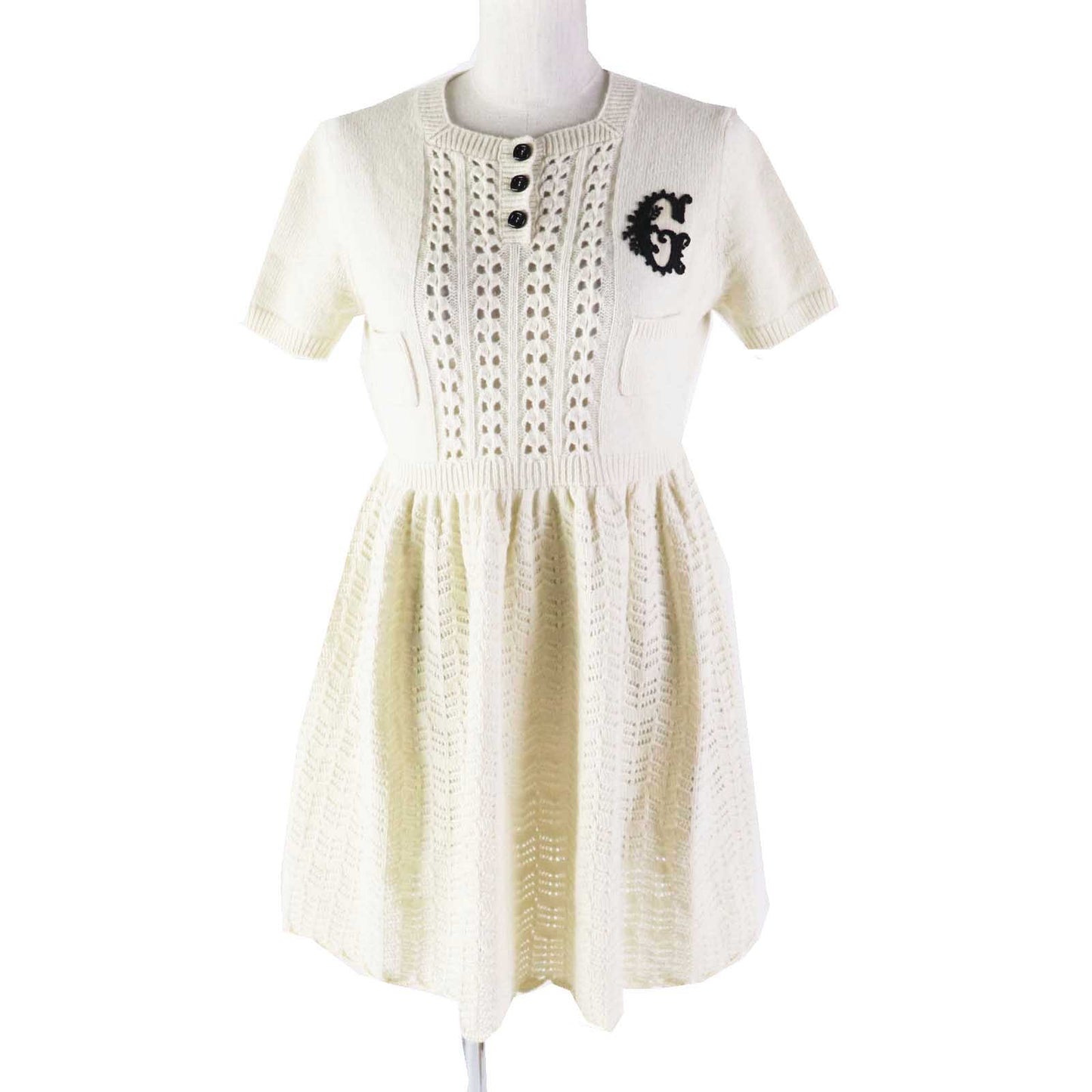 Luxury Gucci Trending 2025 Wool G Embroidery Knit Dress Ivory S