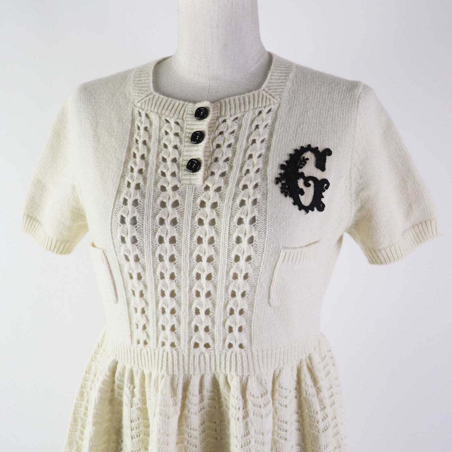 Luxury Gucci Trending 2025 Wool G Embroidery Knit Dress Ivory S