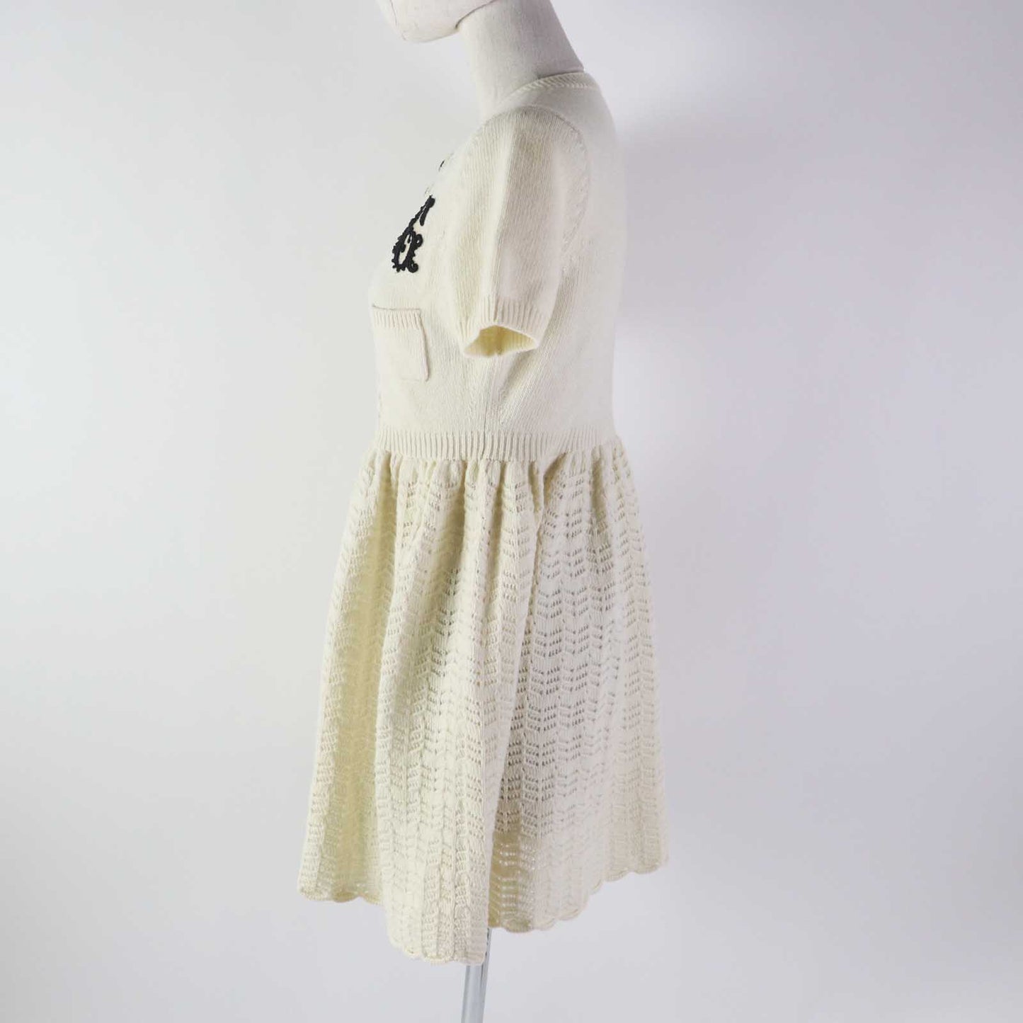 Luxury Gucci Trending 2025 Wool G Embroidery Knit Dress Ivory S