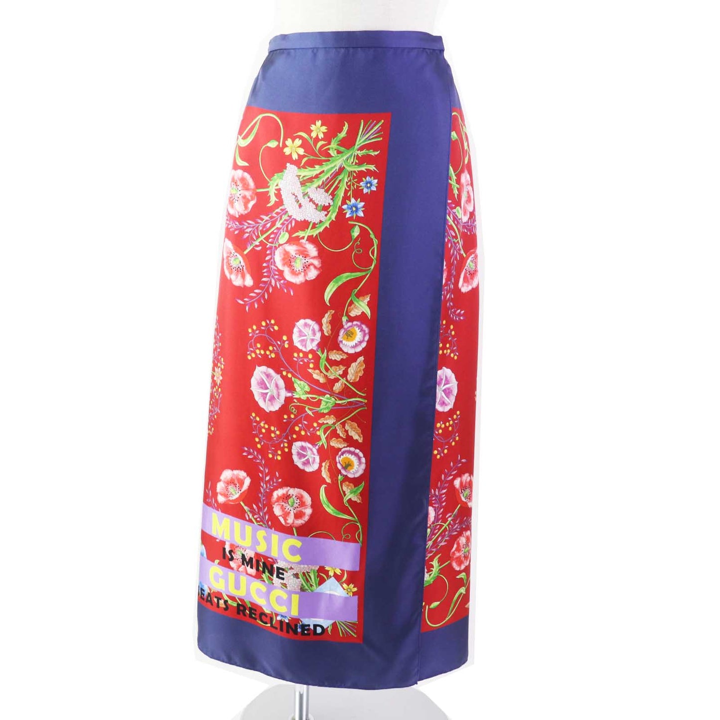 Luxury Gucci Trending 2025 Silk Logo Floral Wrap Skirt Navy Red 36