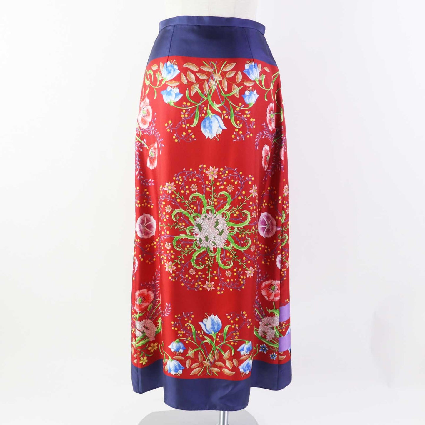 Luxury Gucci Trending 2025 Silk Logo Floral Wrap Skirt Navy Red 36