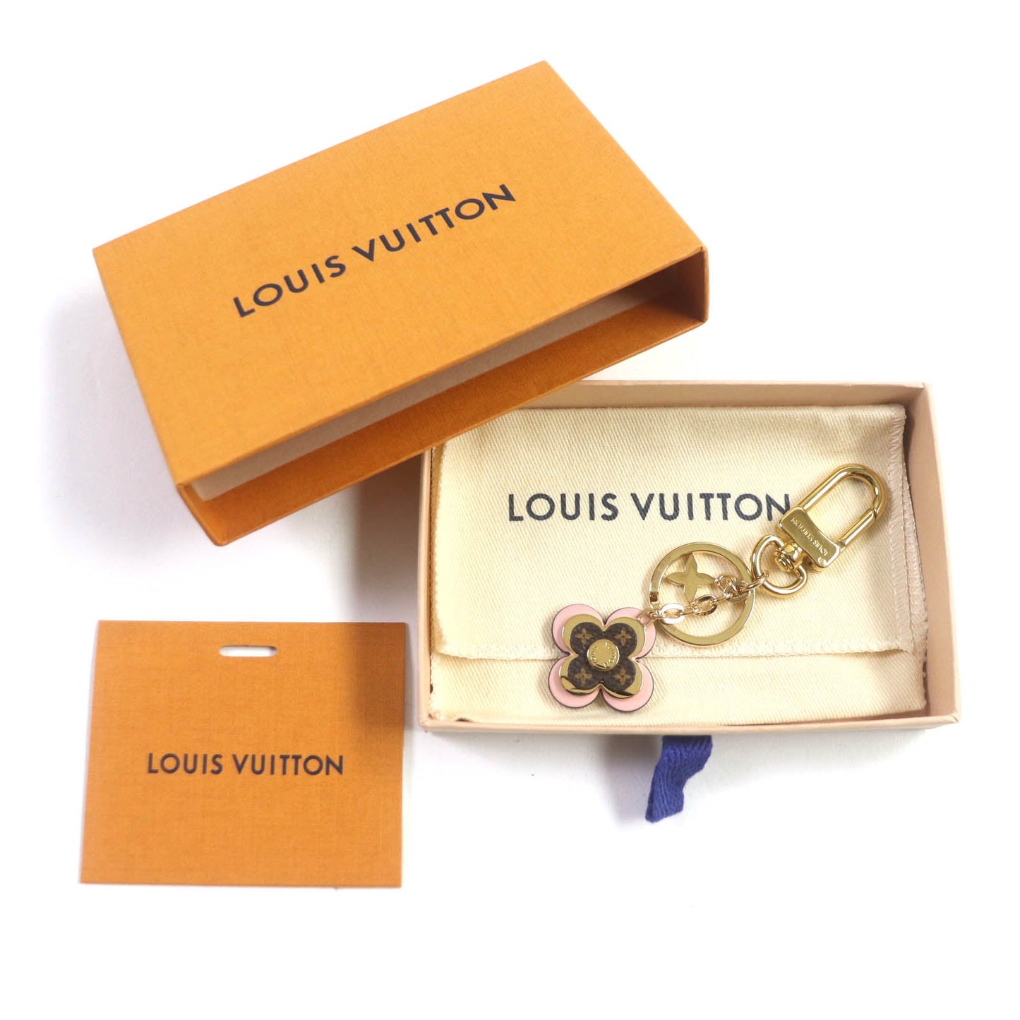 LOUIS VUITTON key ring M63085 Monogram canvas leather Gold pink Blooming Flower BB Keychain