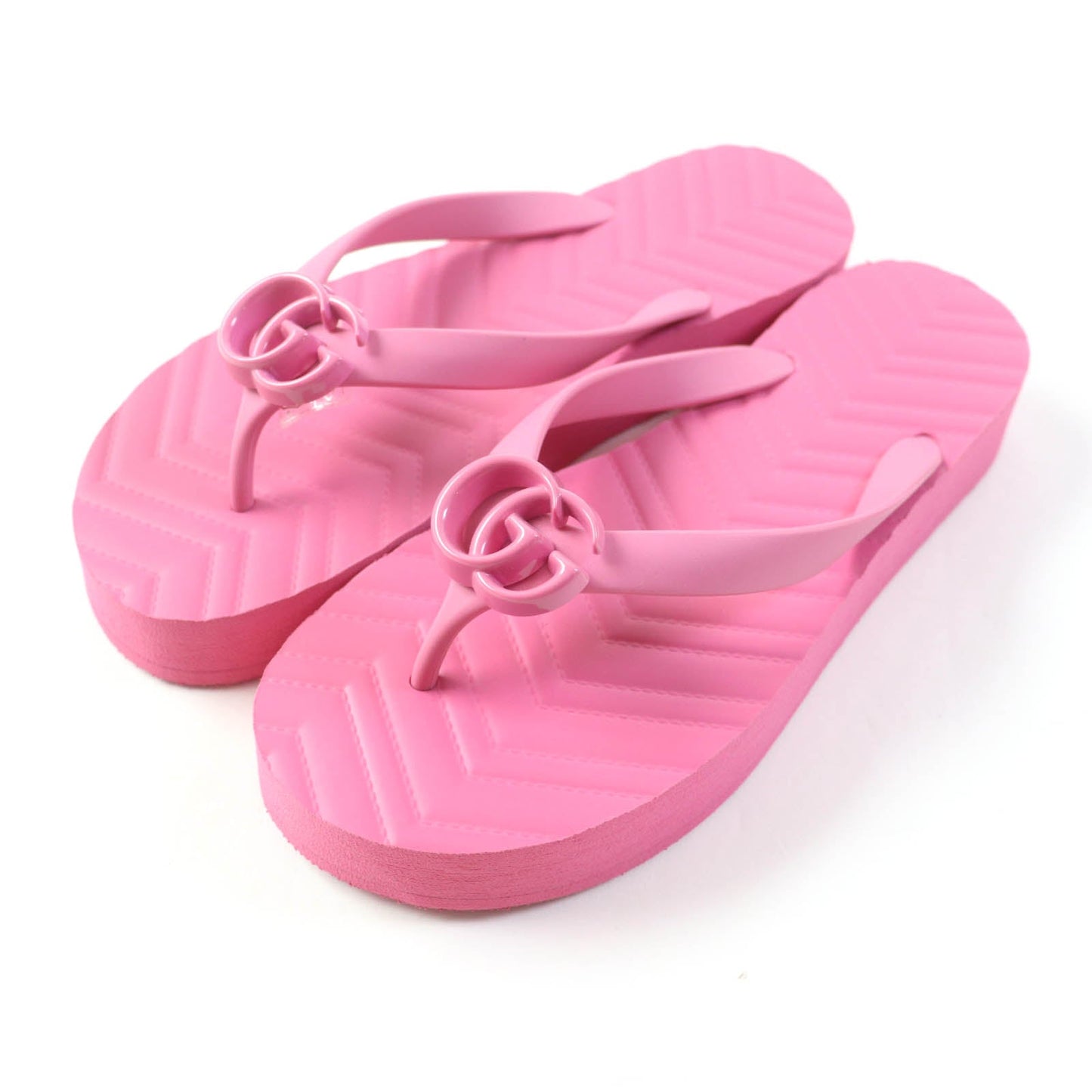 Luxury Gucci Trending 2025 Chevron Thong Sandals Pink 38 Women