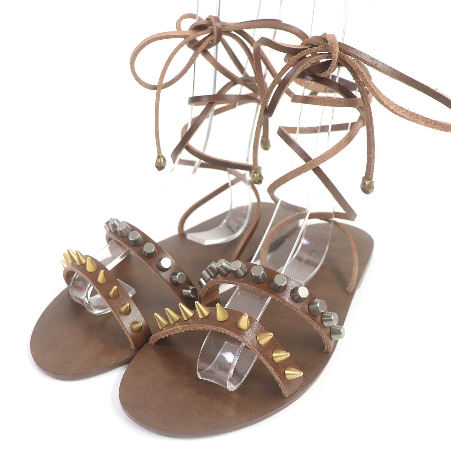 Luxury Gucci Trending 2025 Studded Tiger Head Leather Sandals Brown