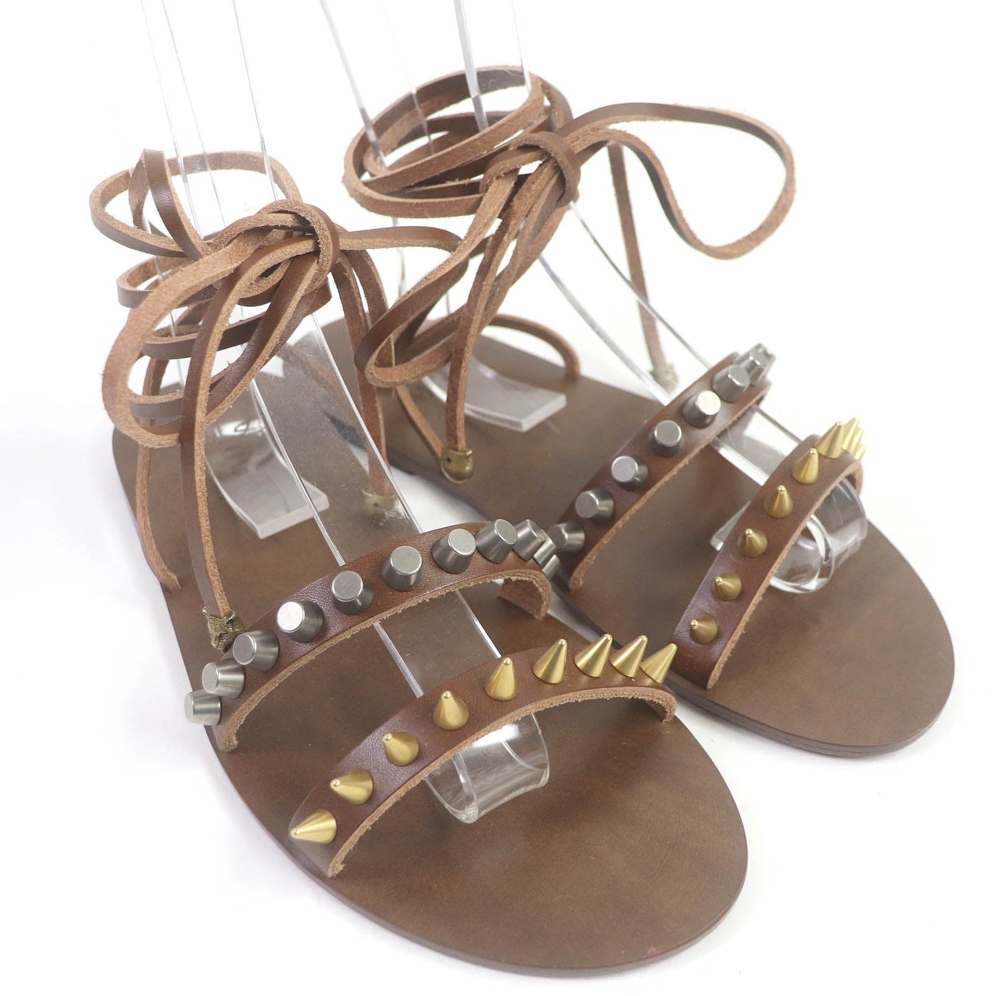 Luxury Gucci Trending 2025 Studded Tiger Head Leather Sandals Brown