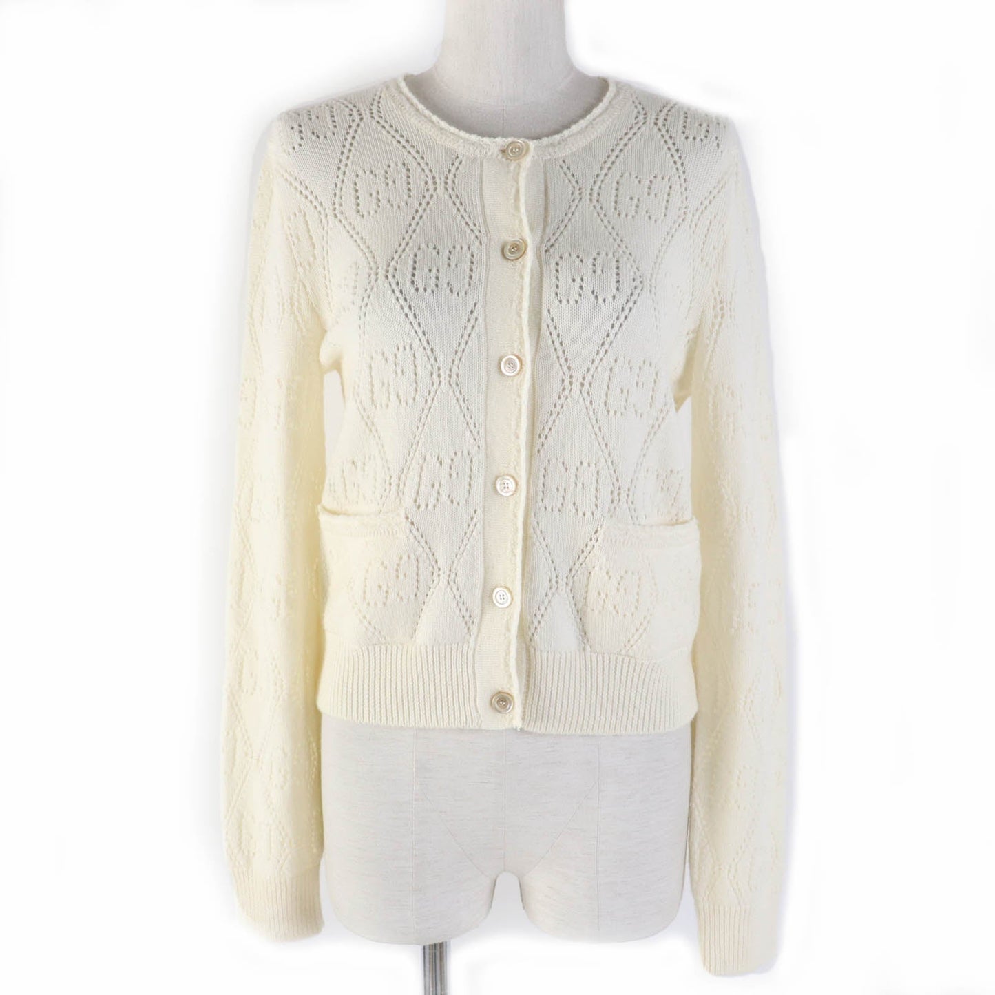 Luxury Gucci Trending 2025 Wool GG Knit Cardigan XS Ivory