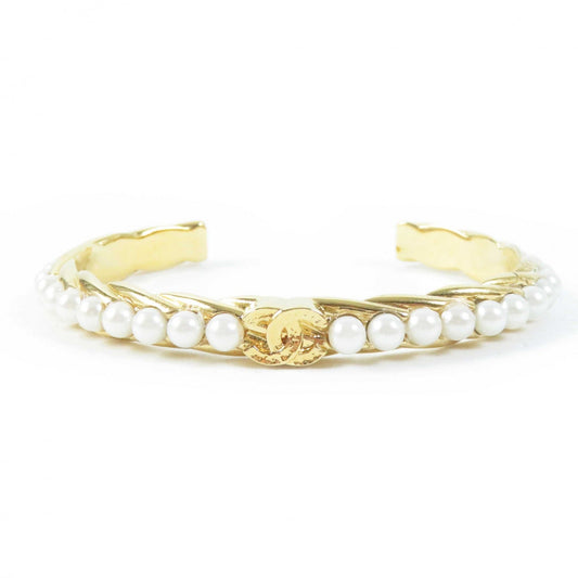 Chanel Pearl Bracelet Bangle Gold S