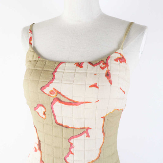 Chanel Silk Pleated Cami Dress Khaki Beige 36