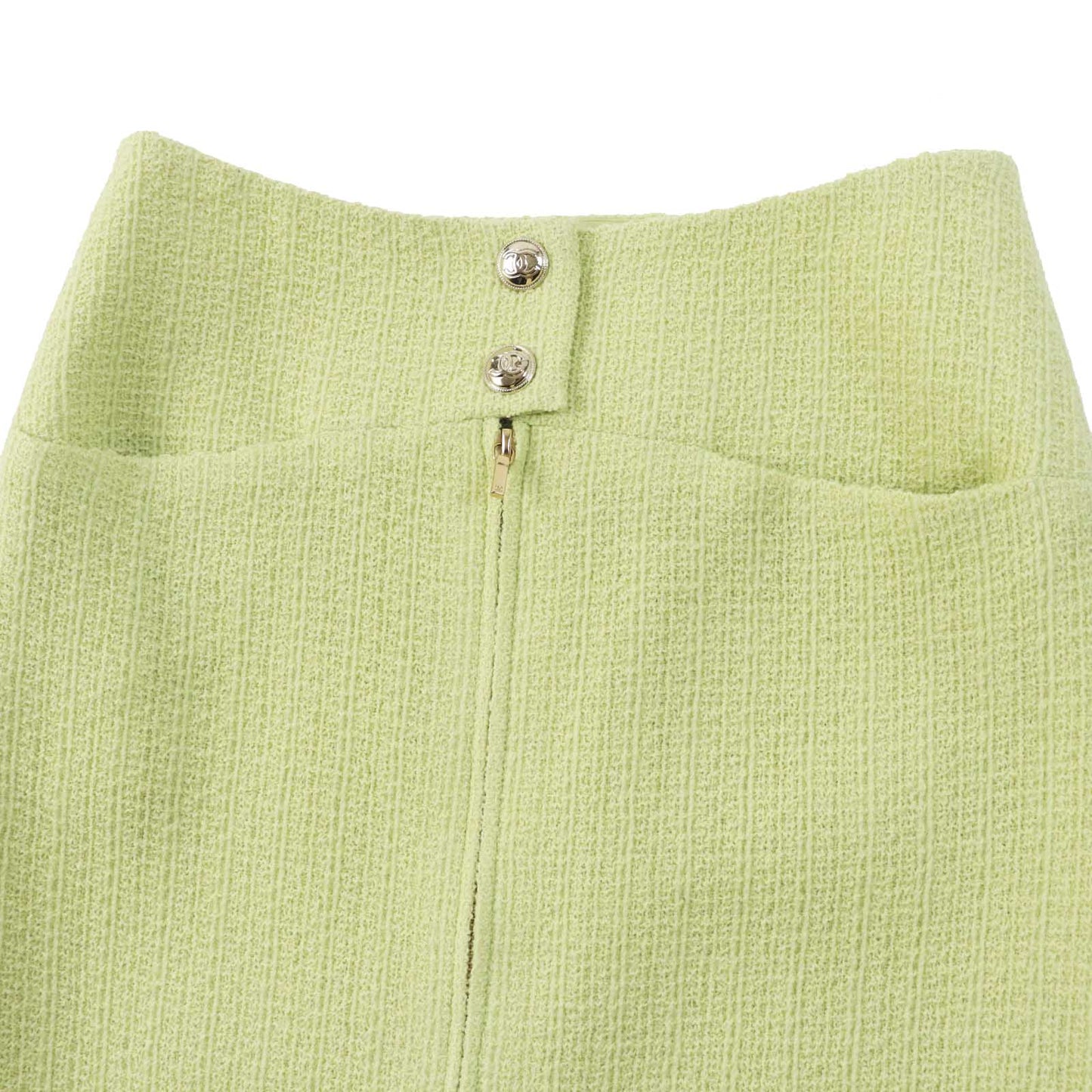Chanel Tweed Skirt Wool Silk Coco Mark Button