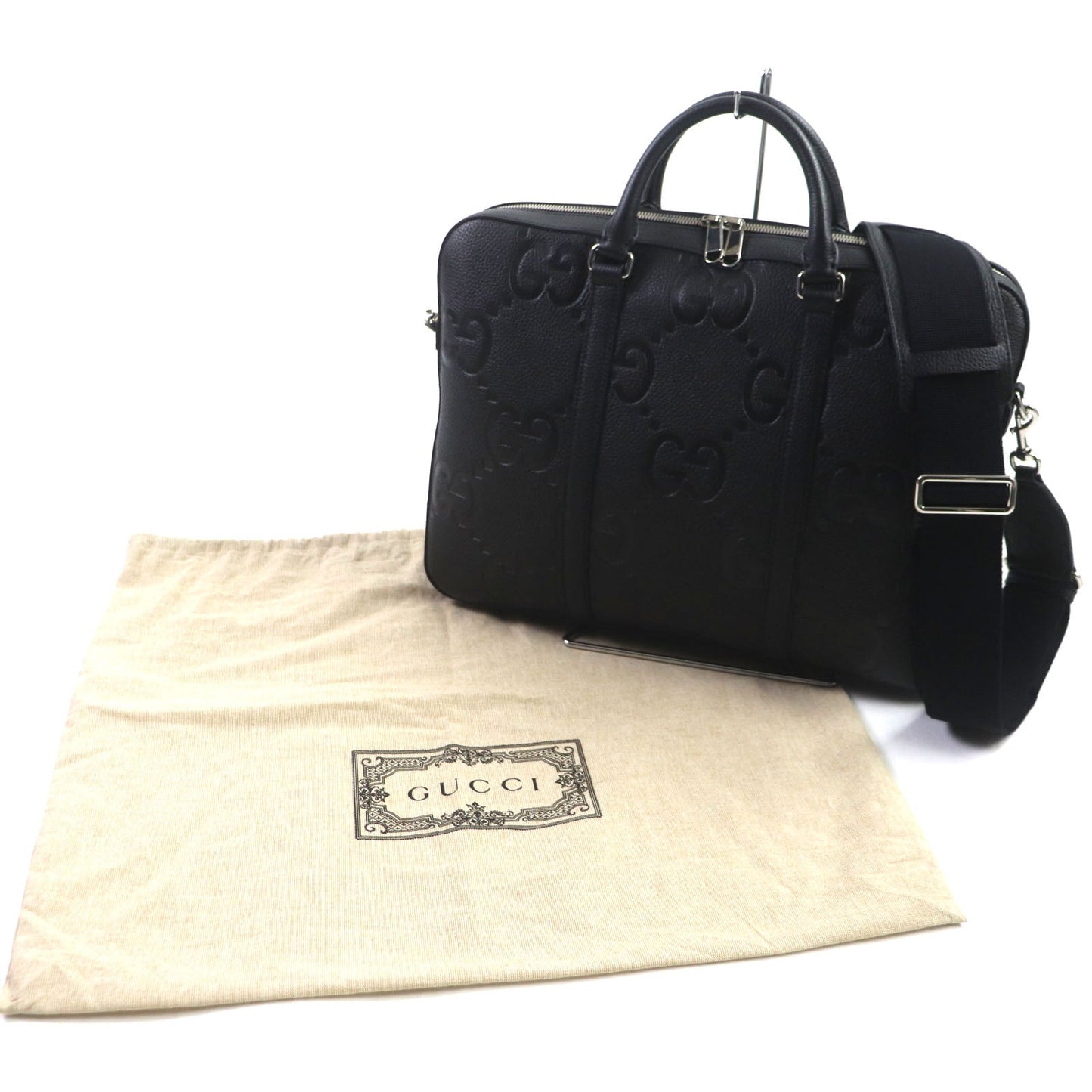 Luxury Gucci Trending 2025 Jumbo GG 2WAY Briefcase Leather Black