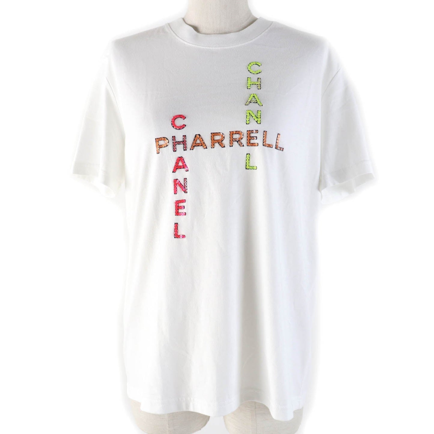 Chanel Cotton Rhinestone Logo T-shirt White S