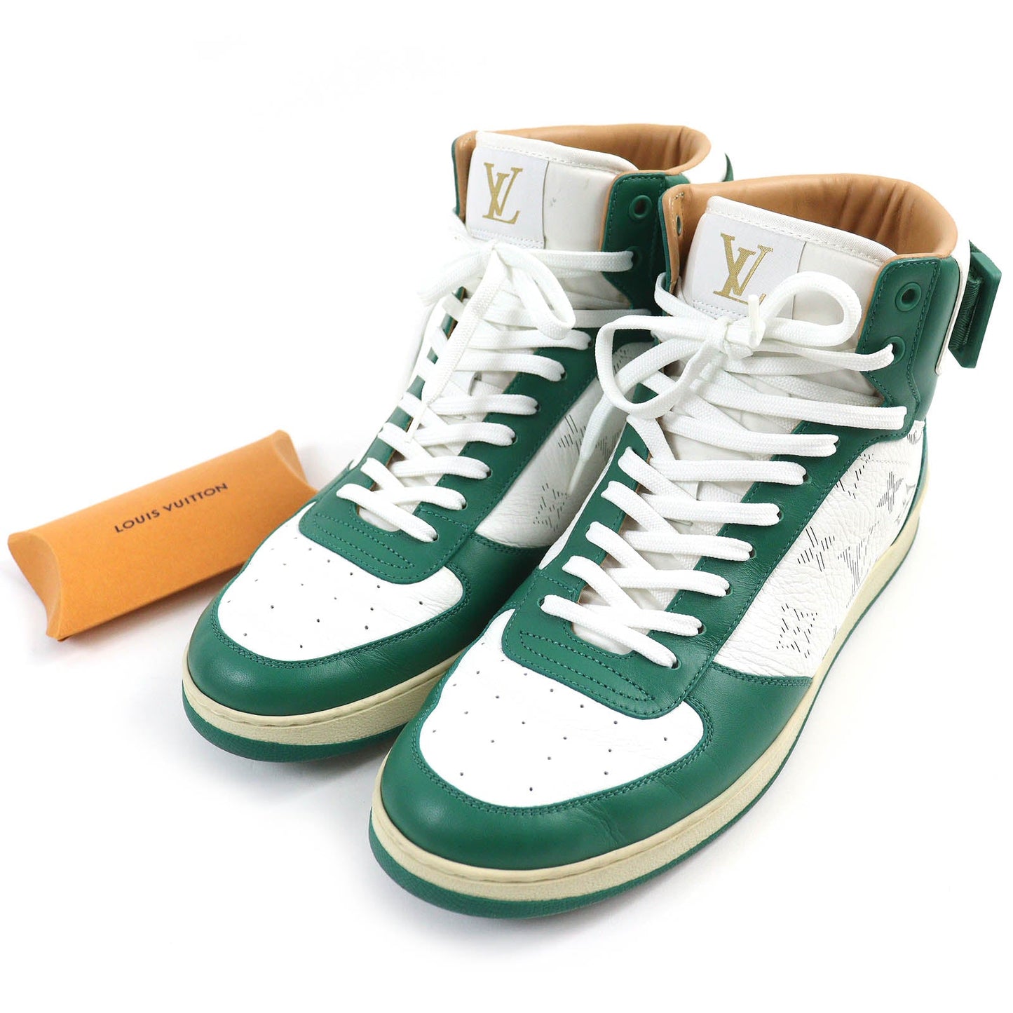 LOUIS VUITTON High cut sneakers leather Green white Rivoli line 8