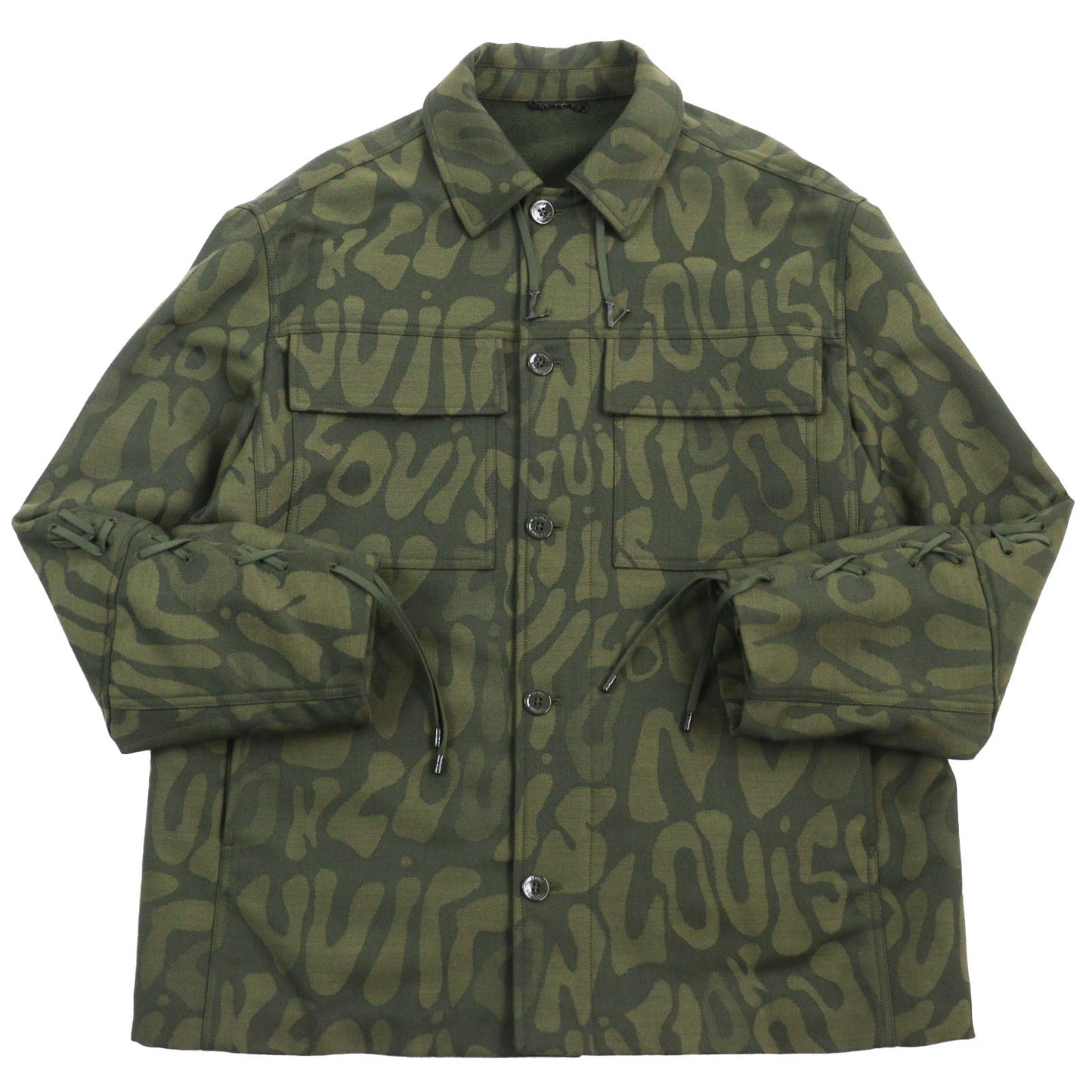 LOUIS VUITTON Long sleeve shirt HOB02E wool khaki camouflage overshirt LV Laced Wool Overshirt 50