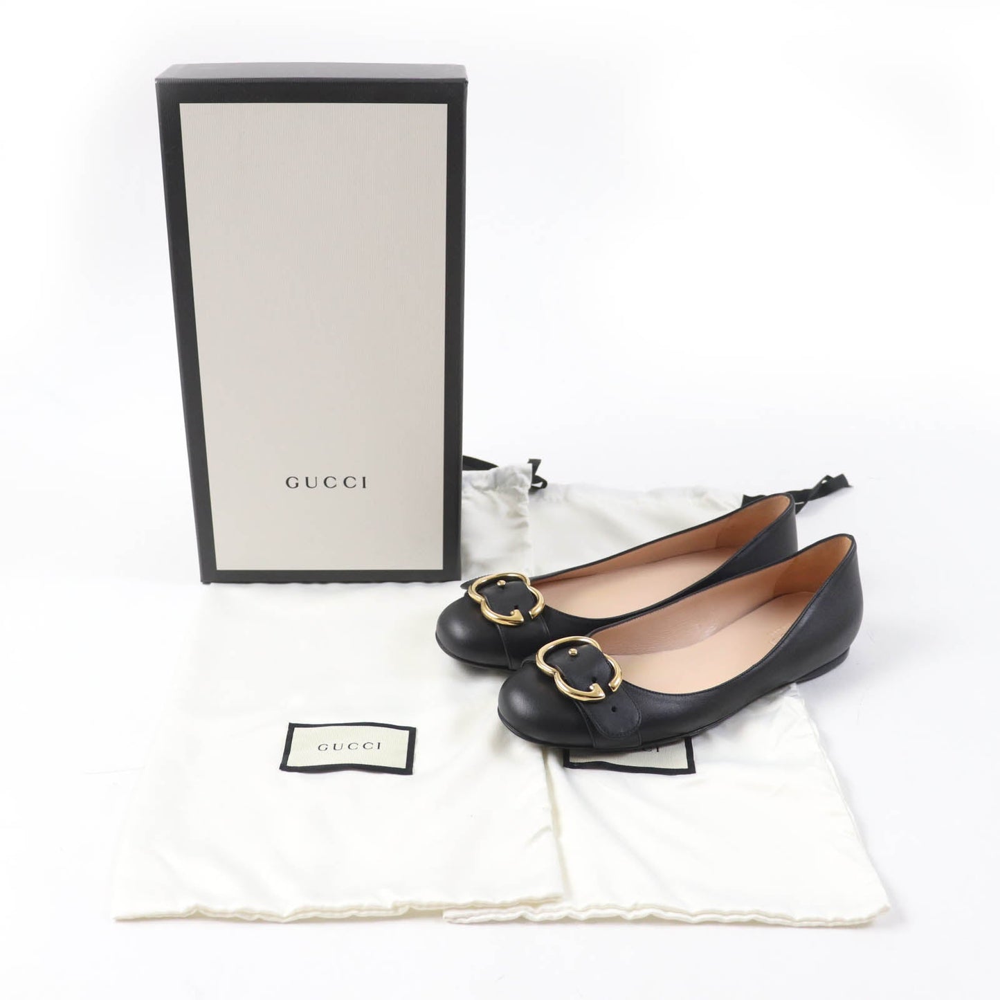 Luxury Gucci Trending 2025 Leather Flat Pumps Double G Black 36