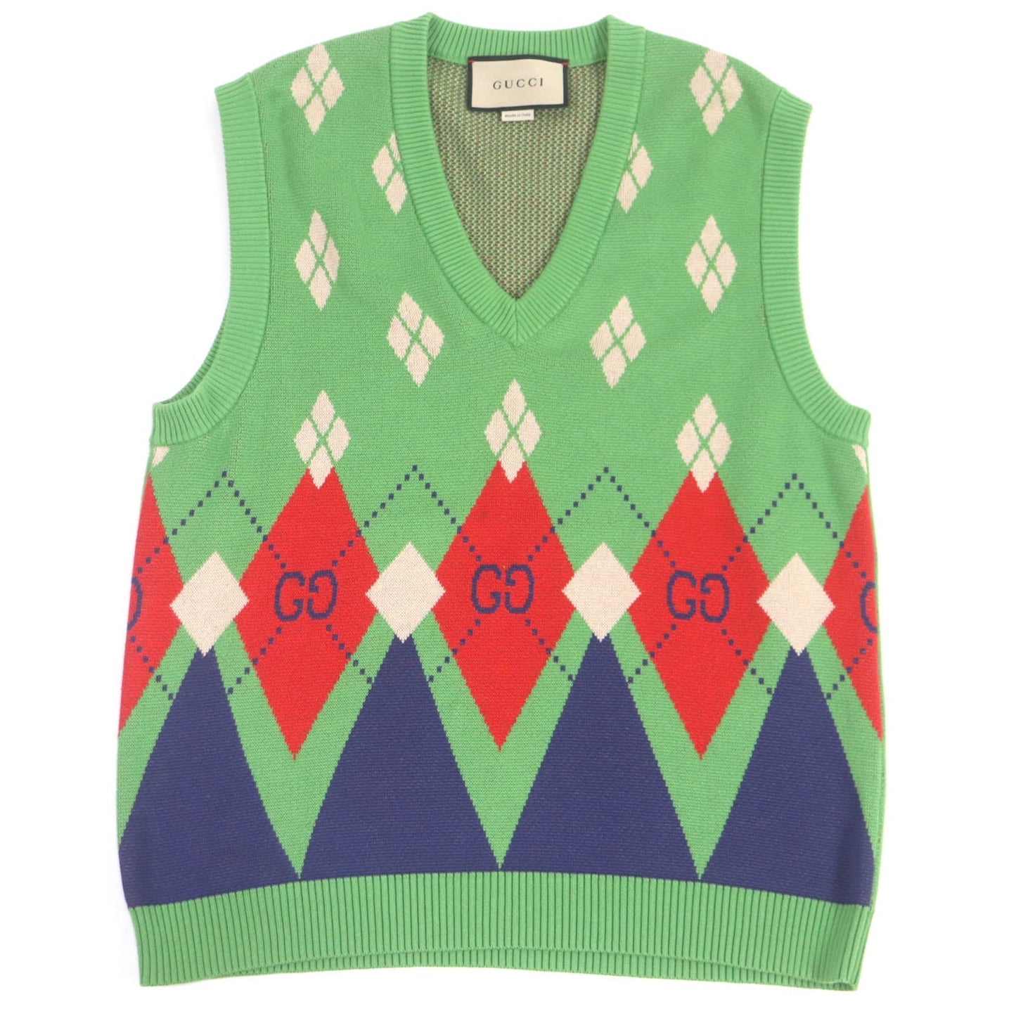 Luxury Gucci Trending 2025 GG Logo Argyle V-Neck Knit Gilet Green S