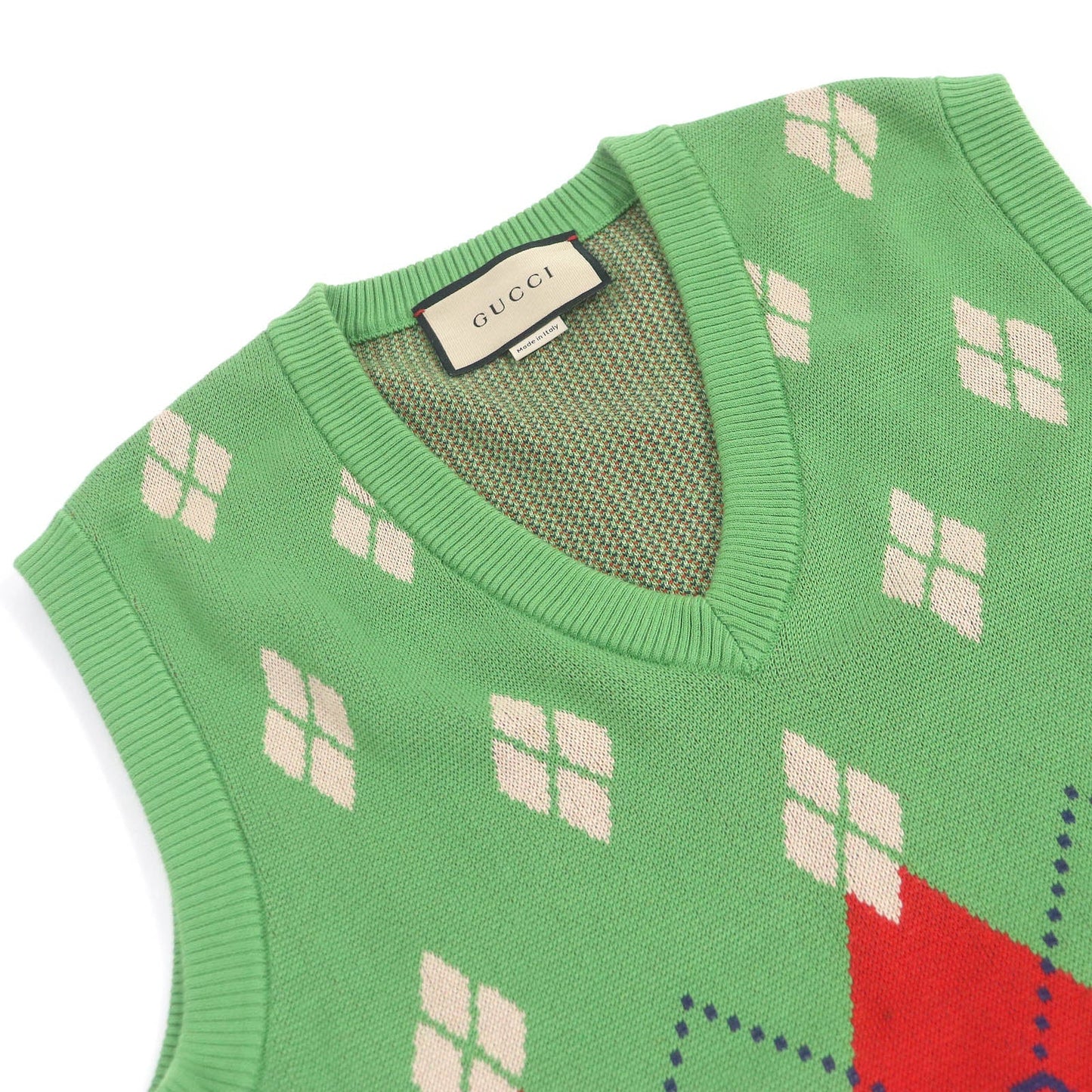 Luxury Gucci Trending 2025 GG Logo Argyle V-Neck Knit Gilet Green S