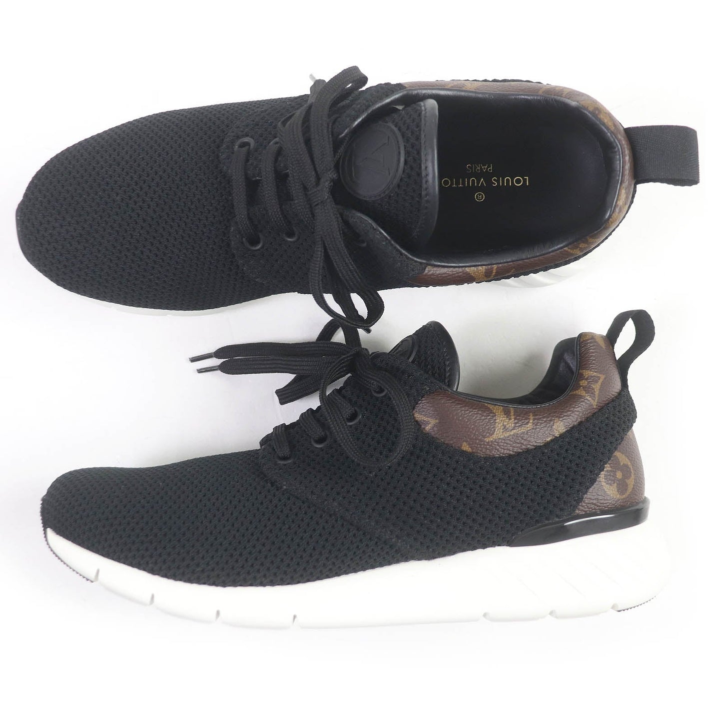 LOUIS VUITTON Low cut sneakers leather Black brown Fastlane line 6