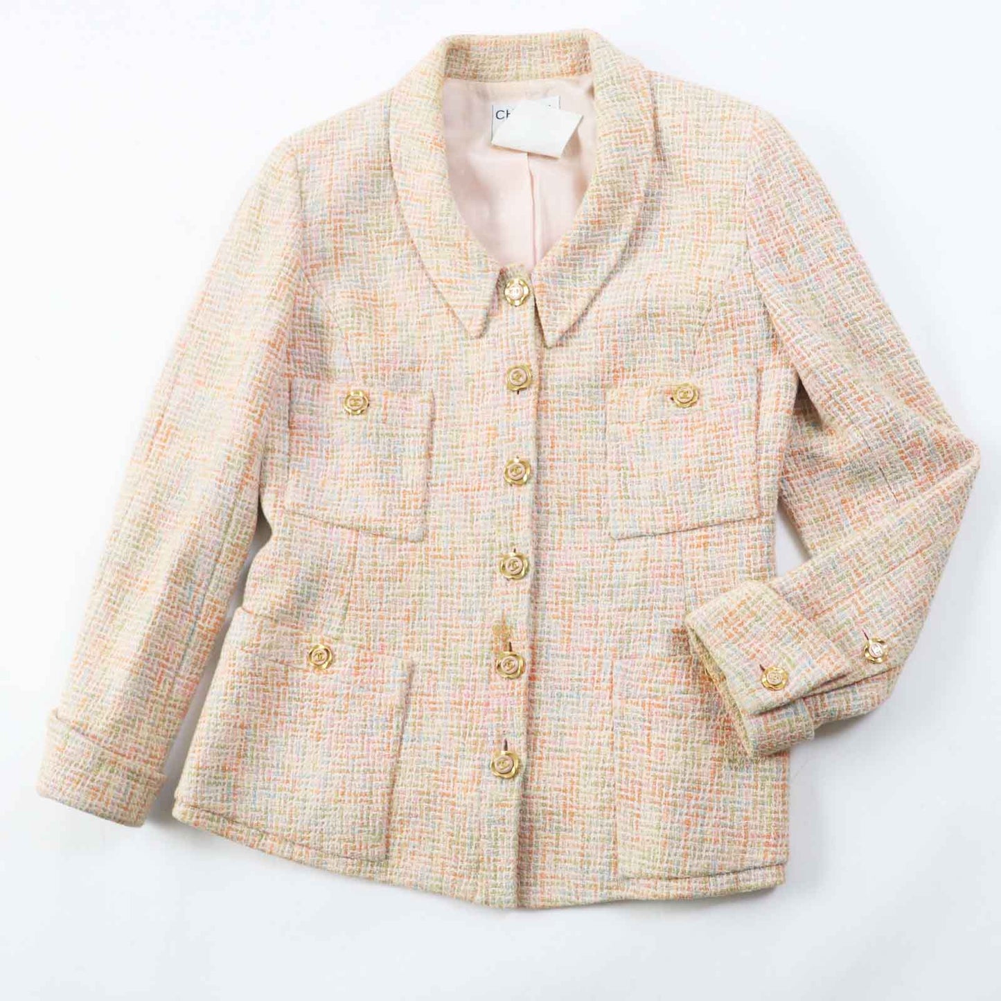 Chanel Vintage Tweed Skirt Suit Orange Multi