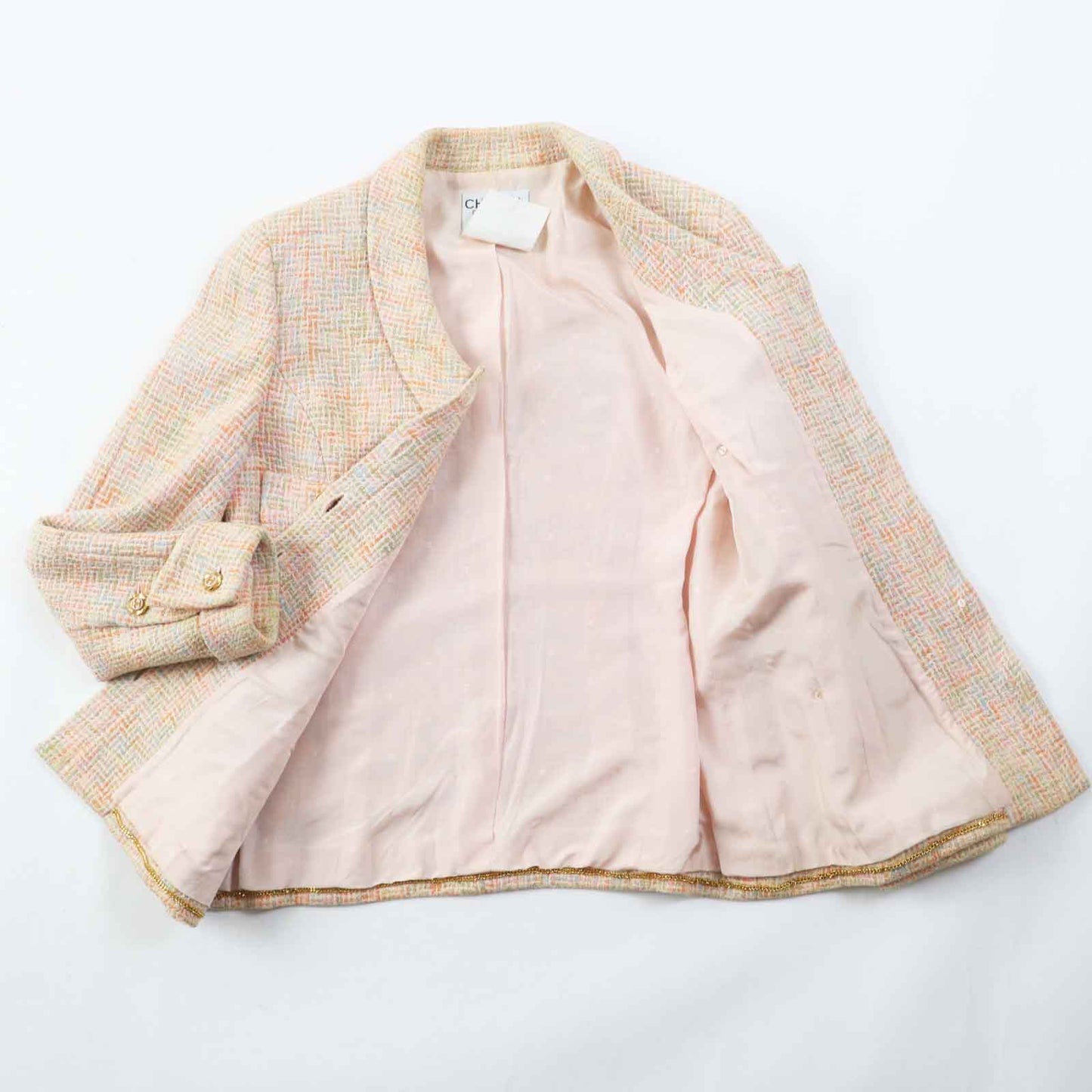 Chanel Vintage Tweed Skirt Suit Orange Multi