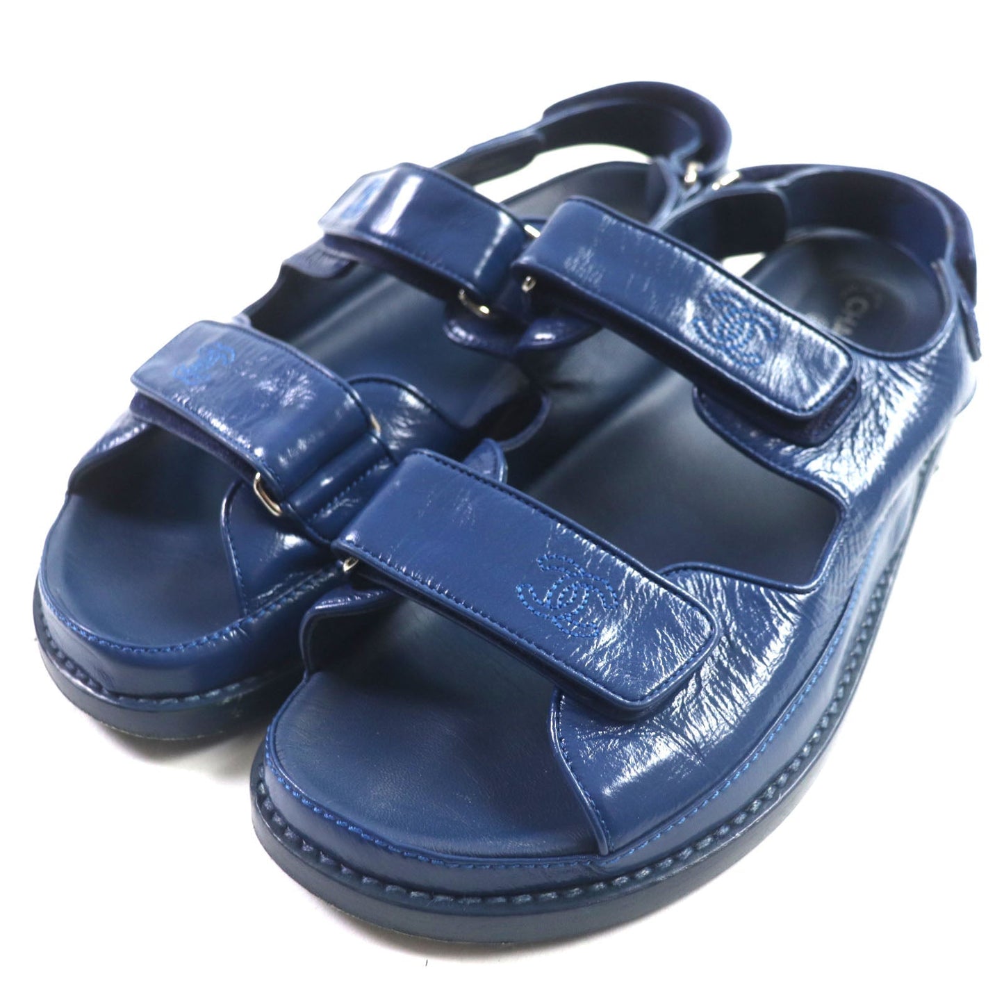 Chanel COCO Mark Leather Sandals Blue 41