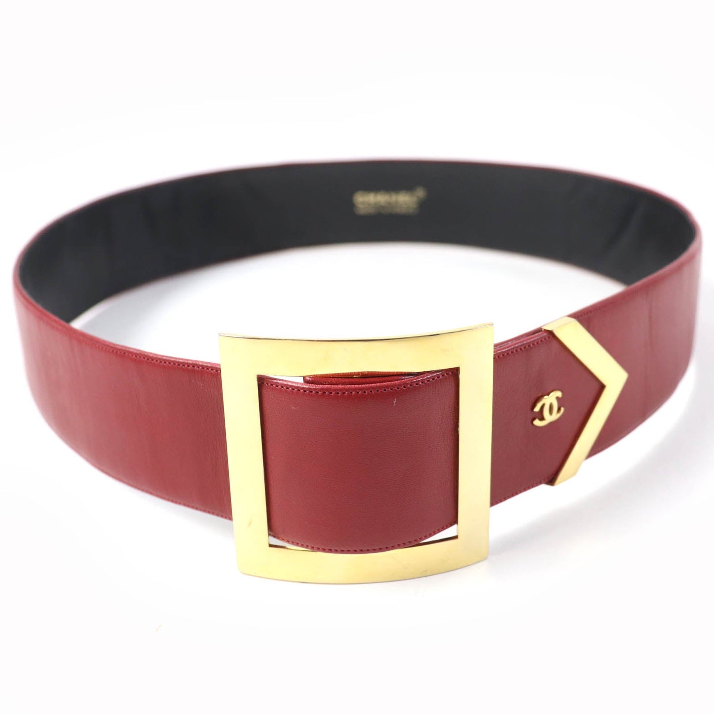CHANEL Vintage Leather Belt Red Gold Women