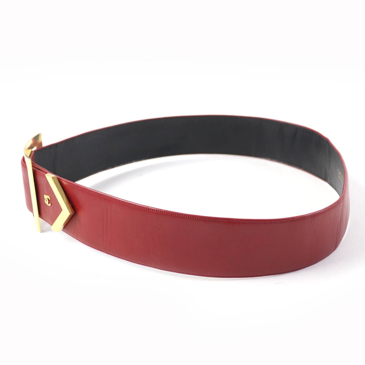 CHANEL Vintage Leather Belt Red Gold Women