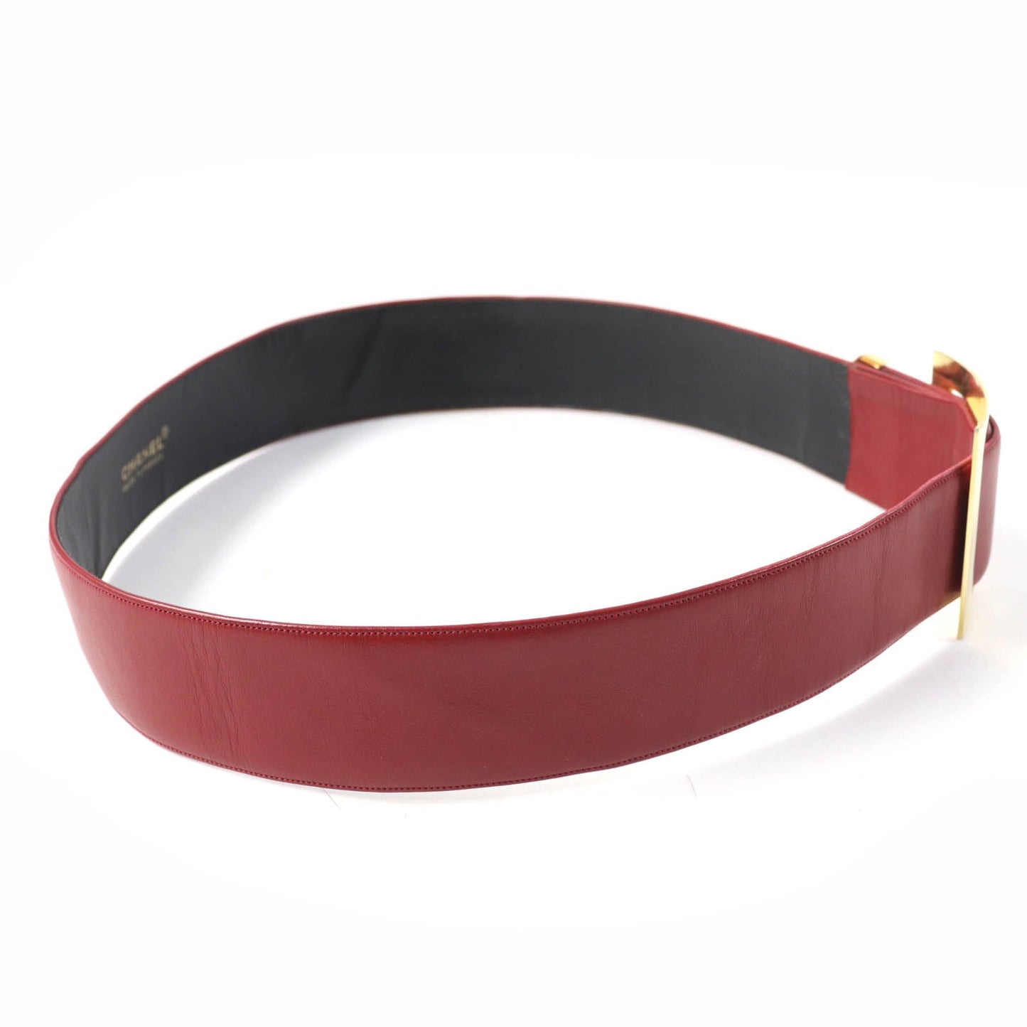 CHANEL Vintage Leather Belt Red Gold Women