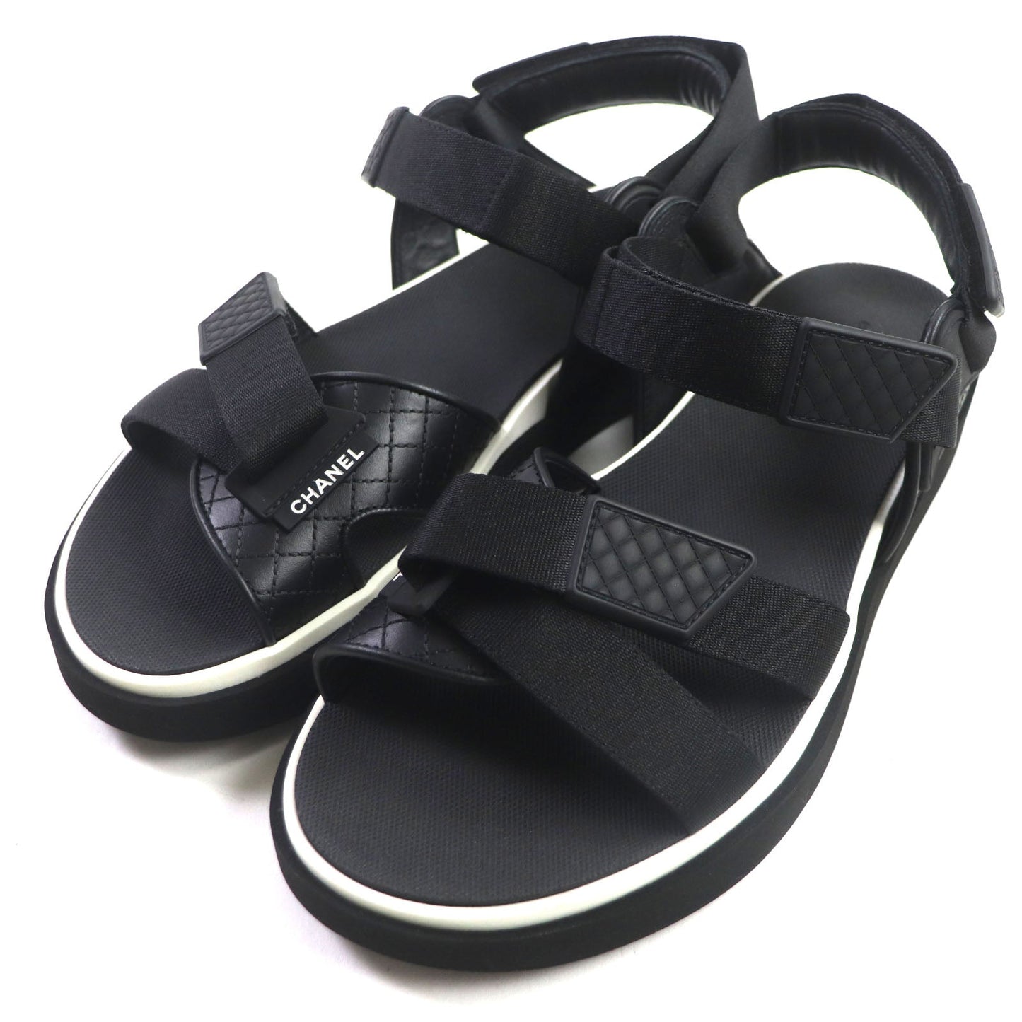 Chanel Leather Velcro Sandals Black 43