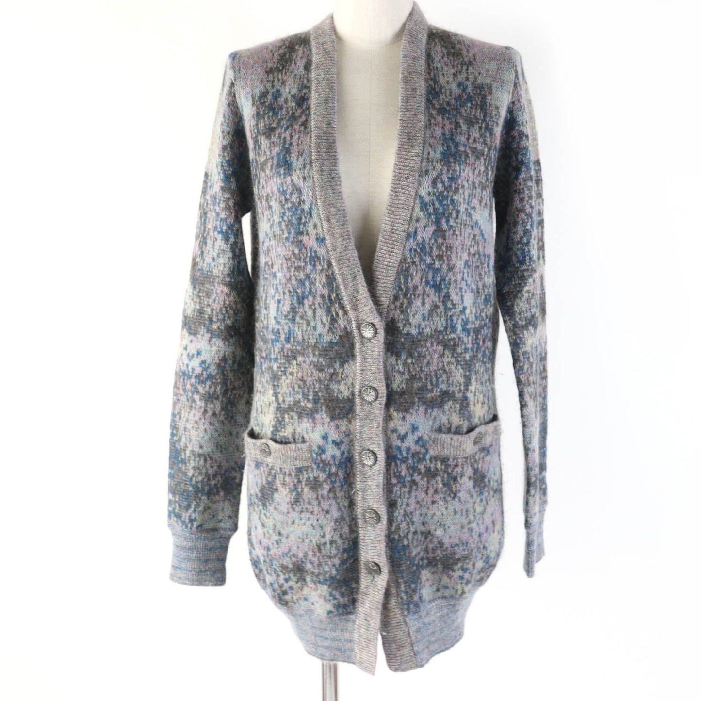 Chanel Mohair Nylon Wool Cardigan Gray 34