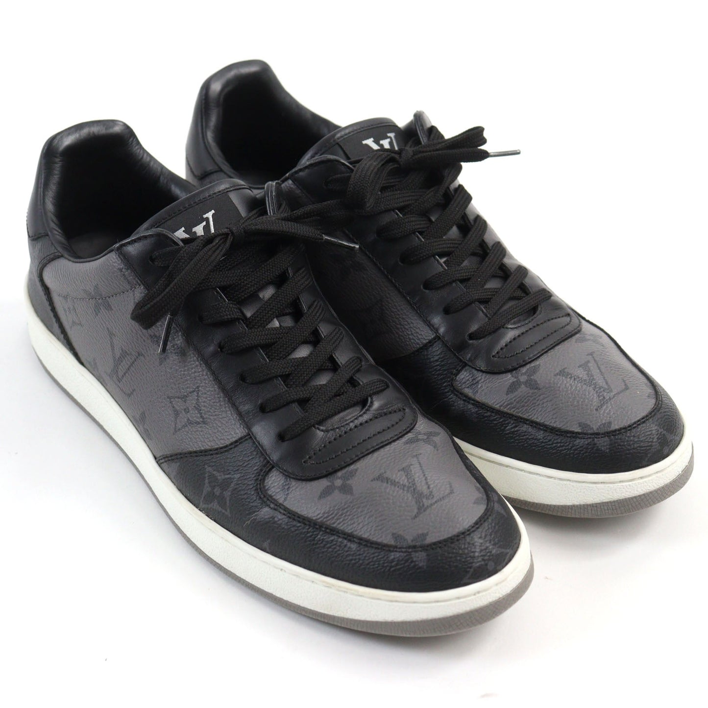 LOUIS VUITTON sneakers leather Black Grey Rivoli line 7.5