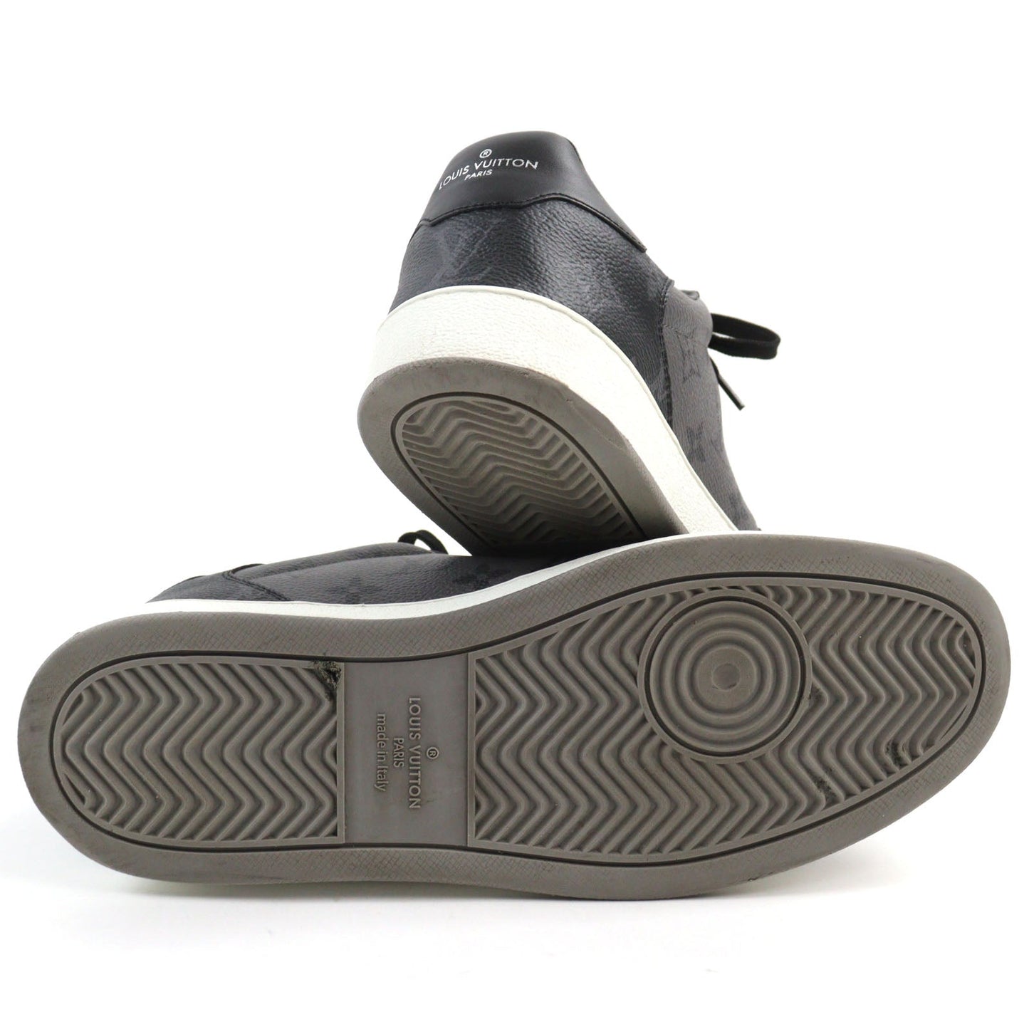 LOUIS VUITTON sneakers leather Black Grey Rivoli line 7.5