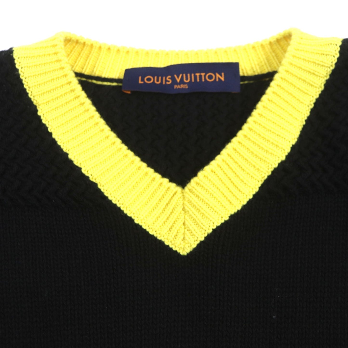 Louis Vuitton Wool Rayon V Neck Sweater Yellow Black S