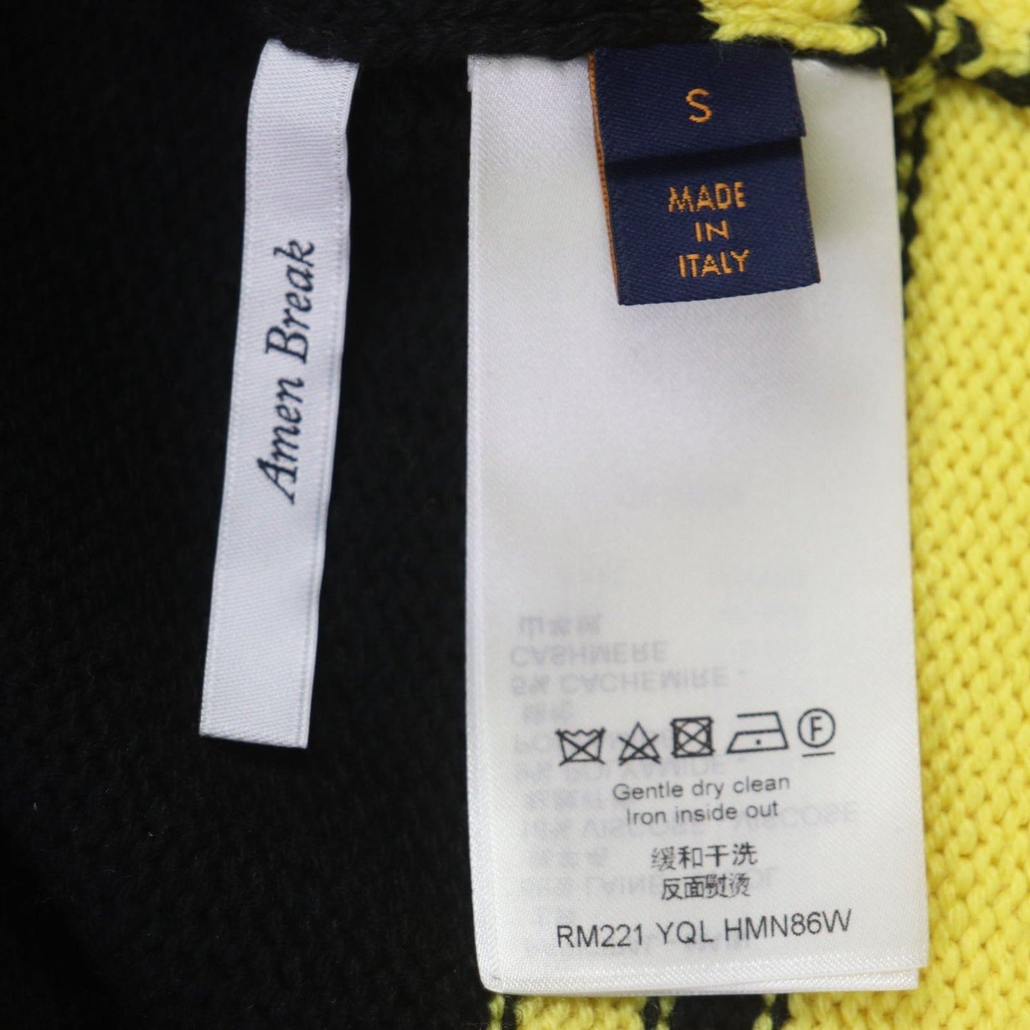 Louis Vuitton Wool Rayon V Neck Sweater Yellow Black S