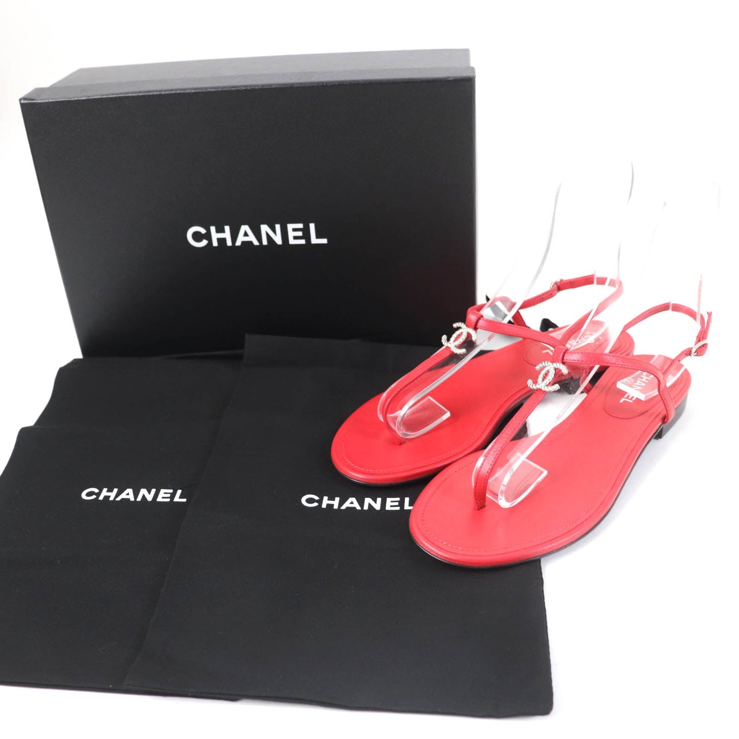 Chanel COCO Mark Leather Ankle Strap Flats