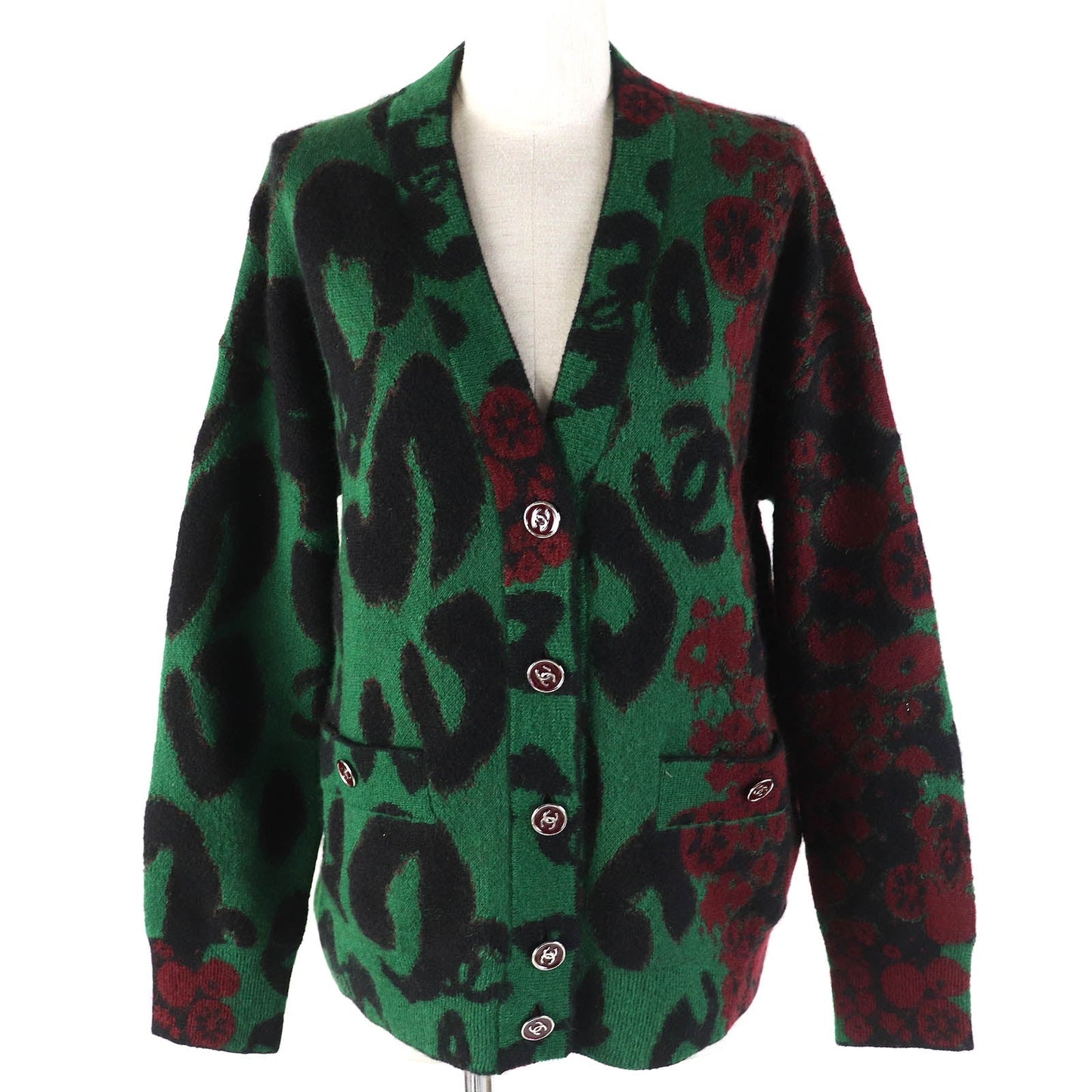 Chanel Cashmere Mohair Cardigan Pants Set Green Black