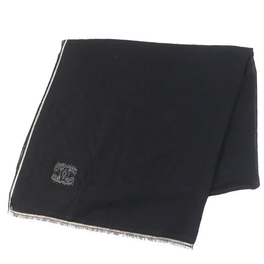 Chanel Cashmere COCO Mark Fringe Shawl Scarf