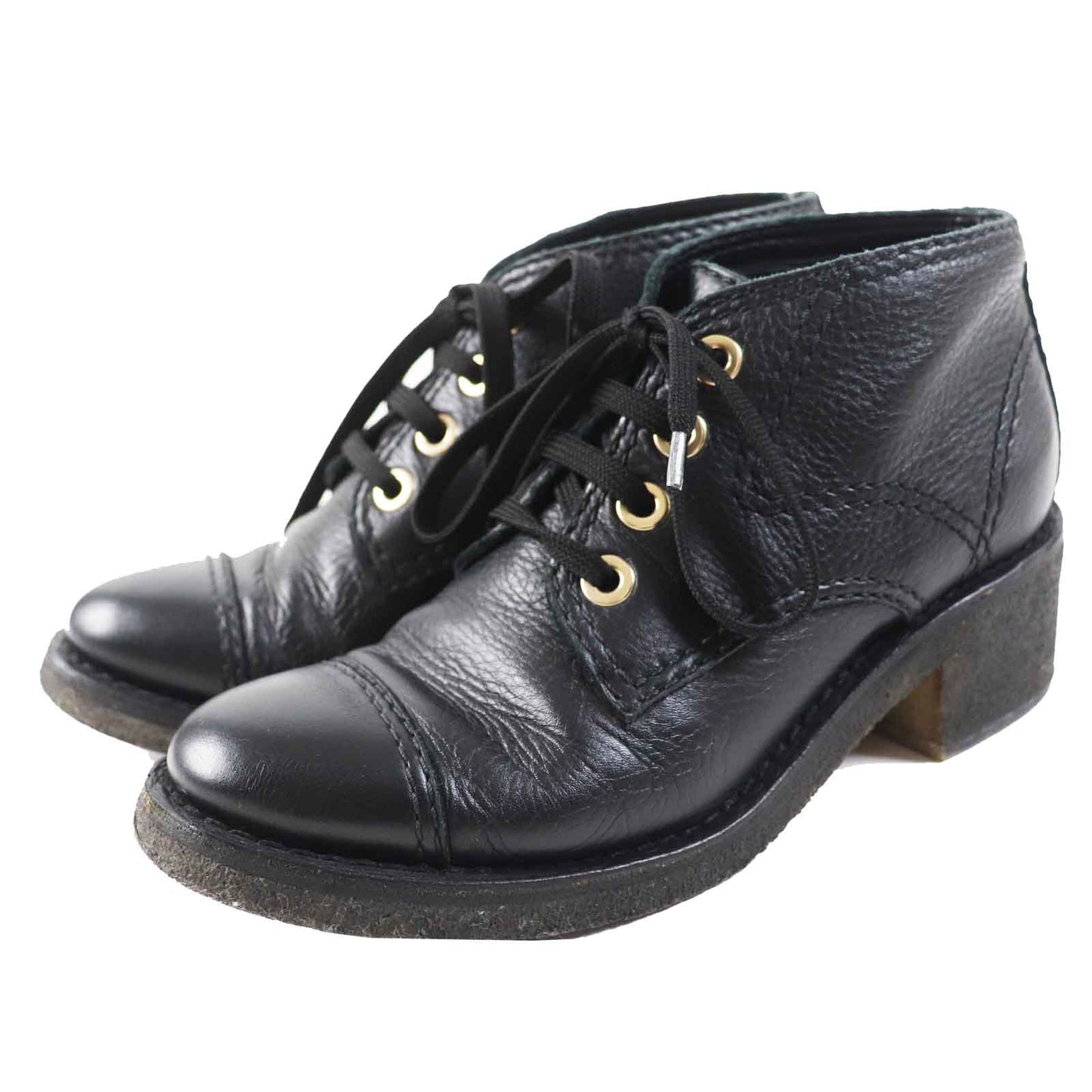 Chanel Leather Ankle Boots Black Gold 38