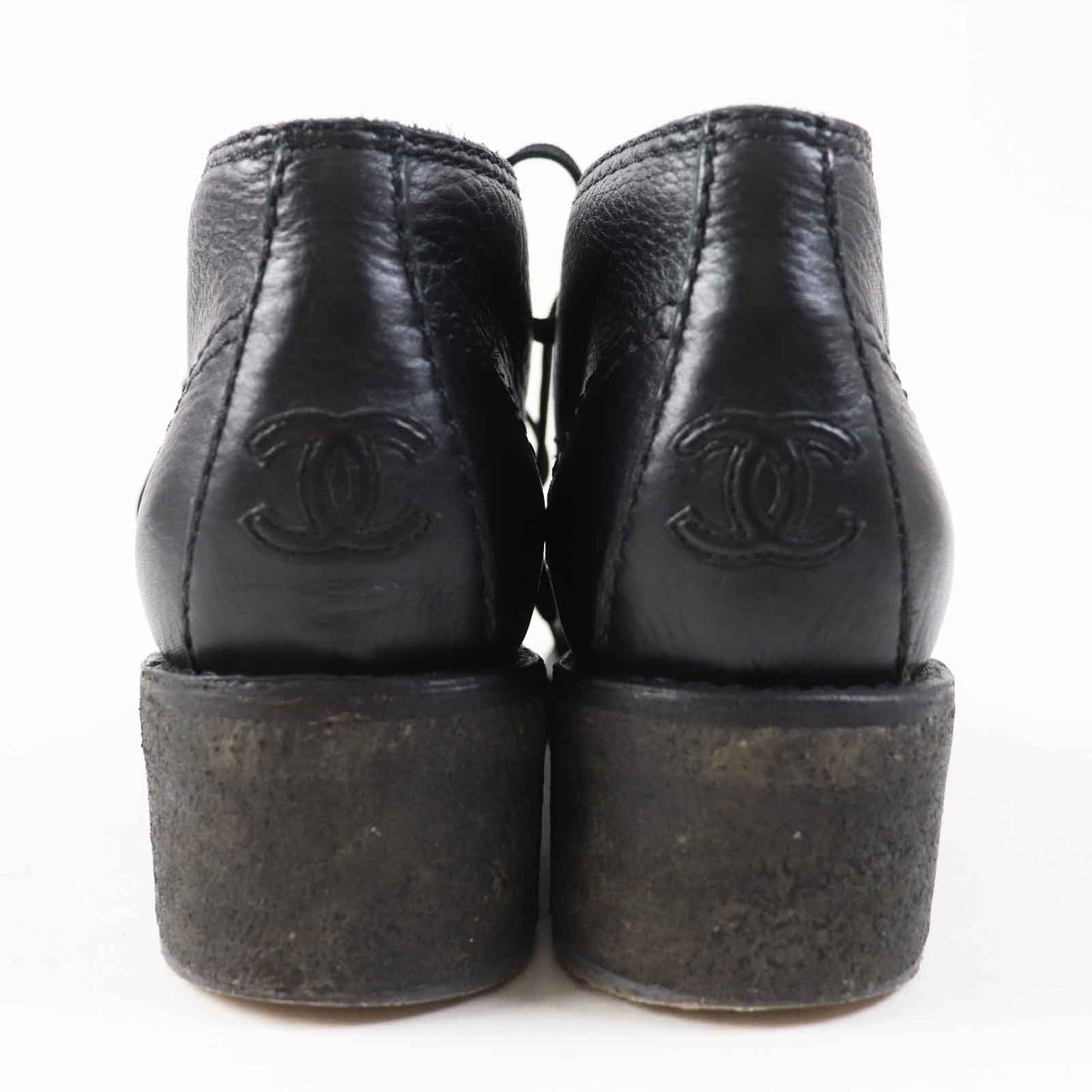 Chanel Leather Ankle Boots Black Gold 38