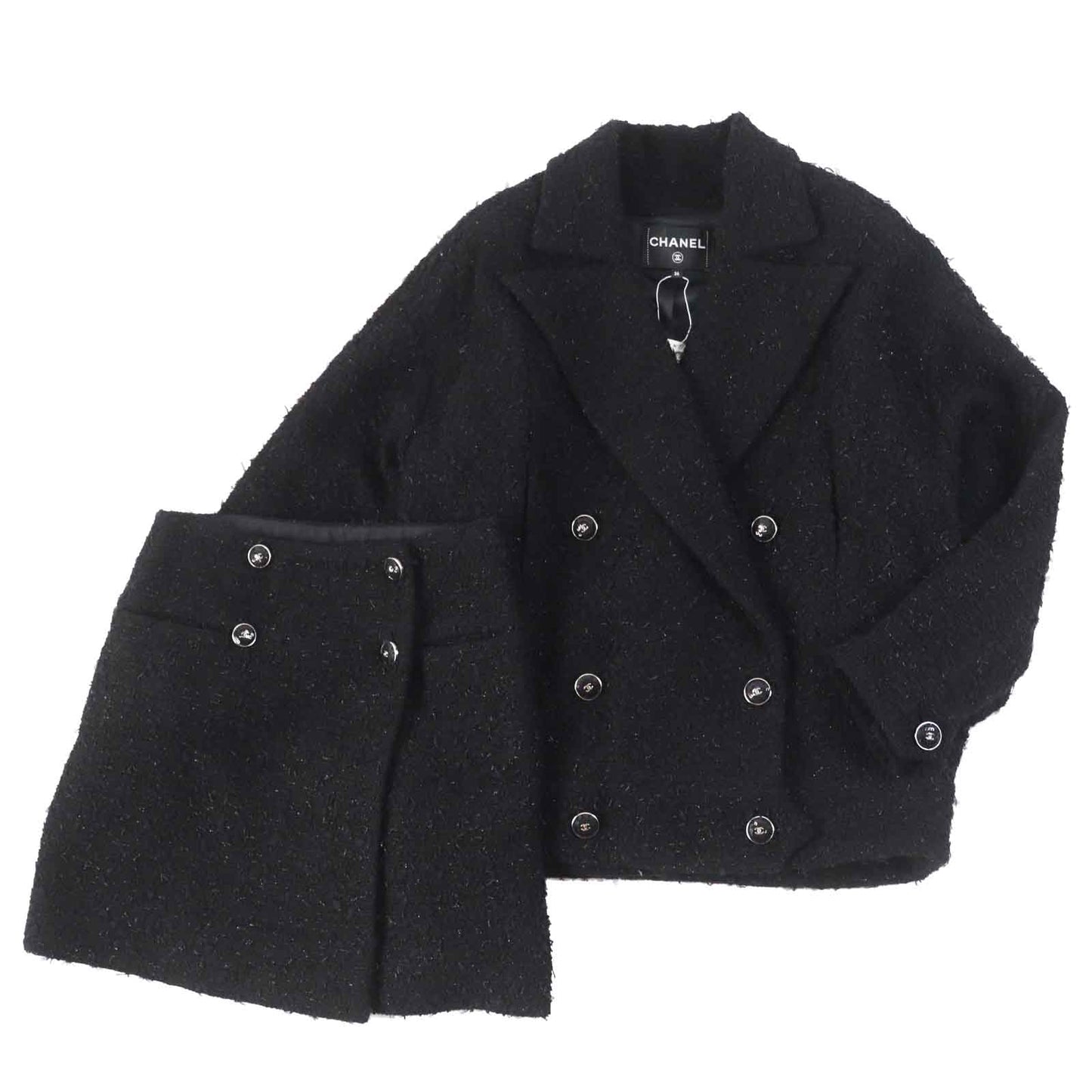 Chanel Coco Sequin Button Tweed Jacket Black